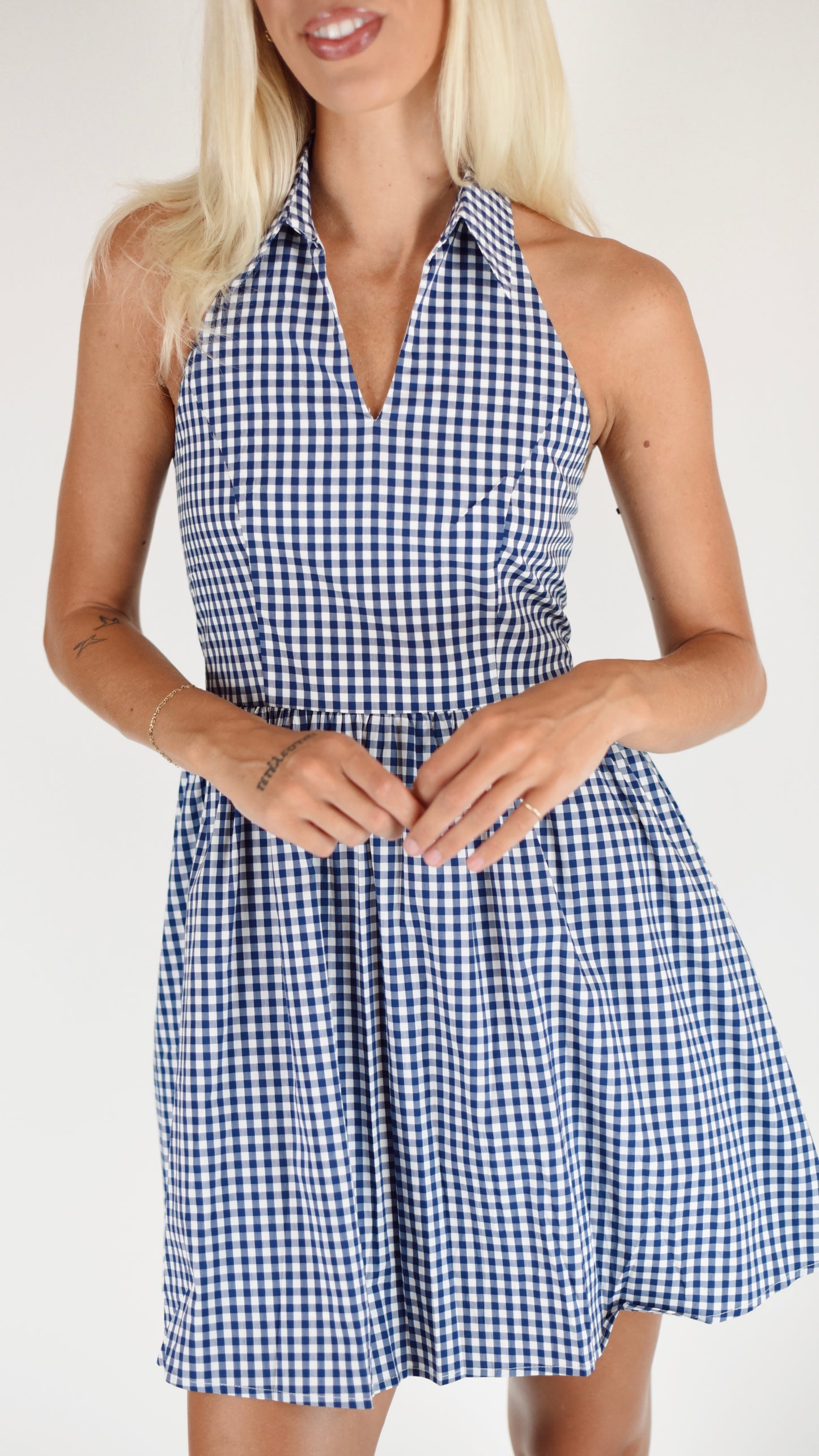 Dakota Blue Gingham Halter Dress