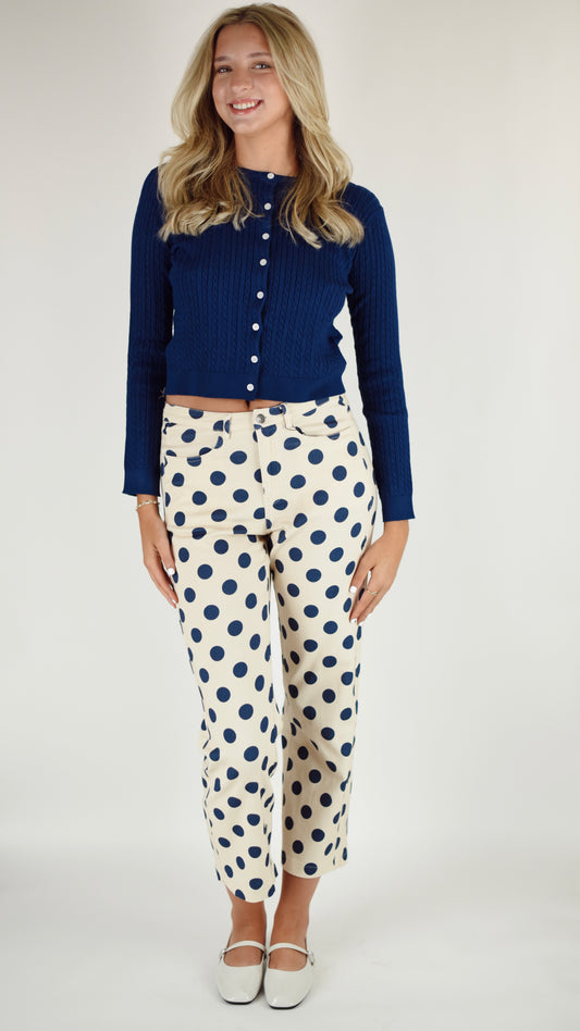 Margret Navy Dot Straight Pant