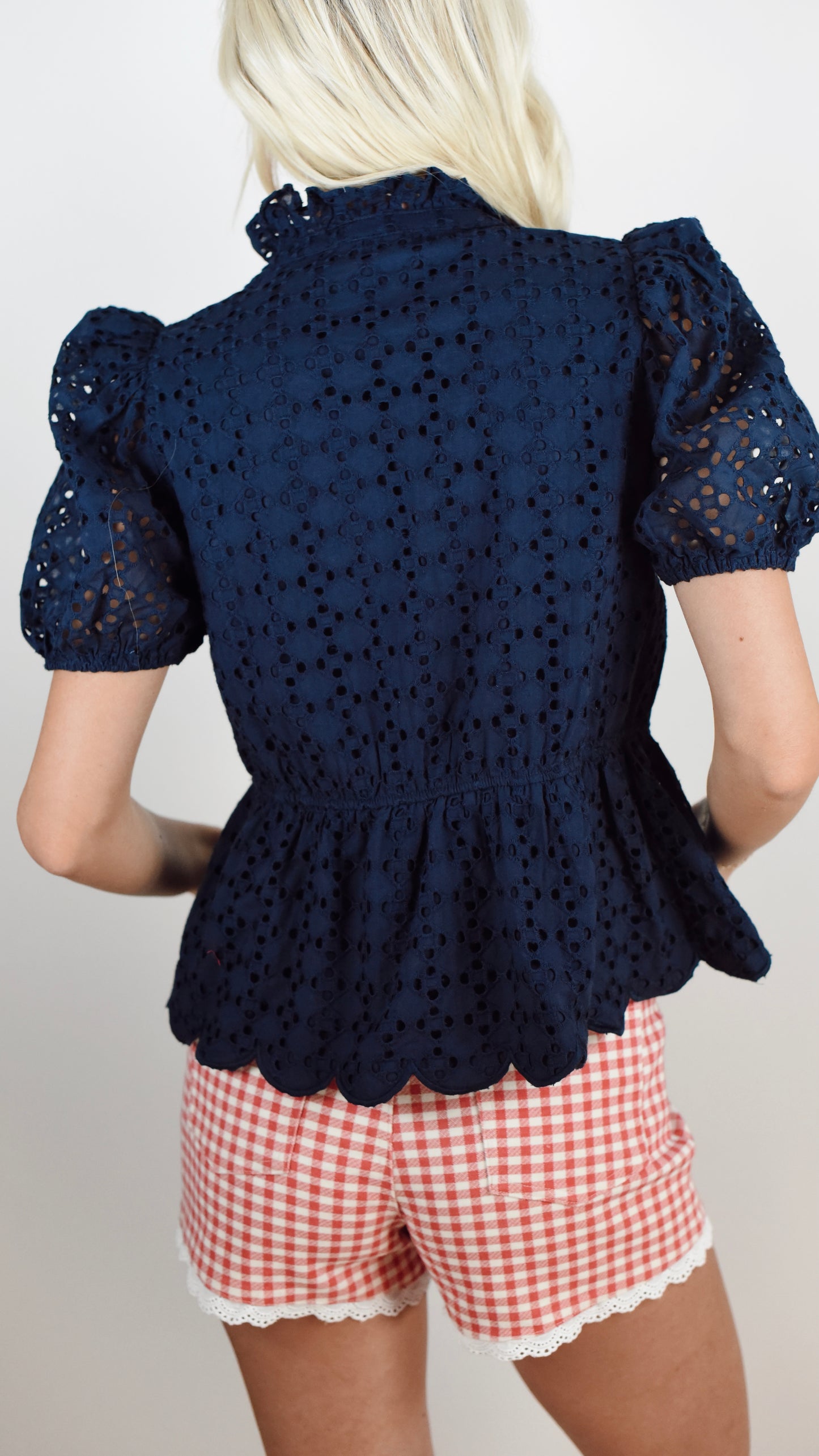 Bethany Navy Eyelet Top