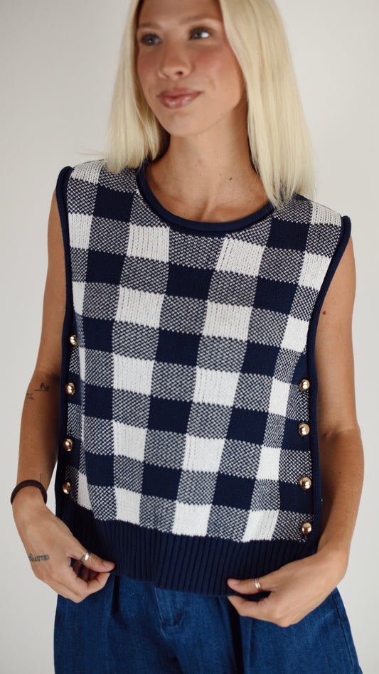 Anna Navy Checked Vest