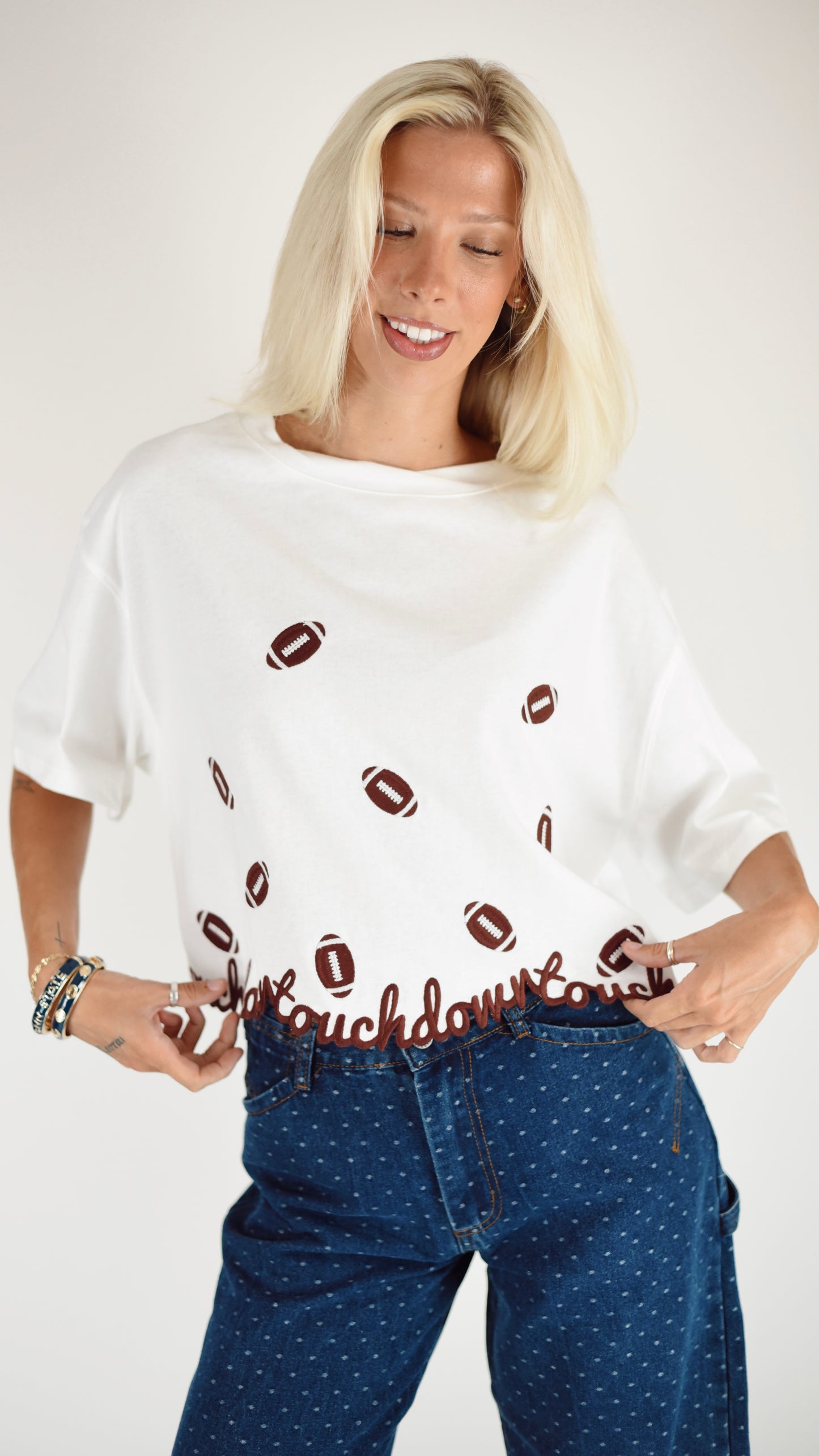 Annie Football Embroidered Cropped Tee