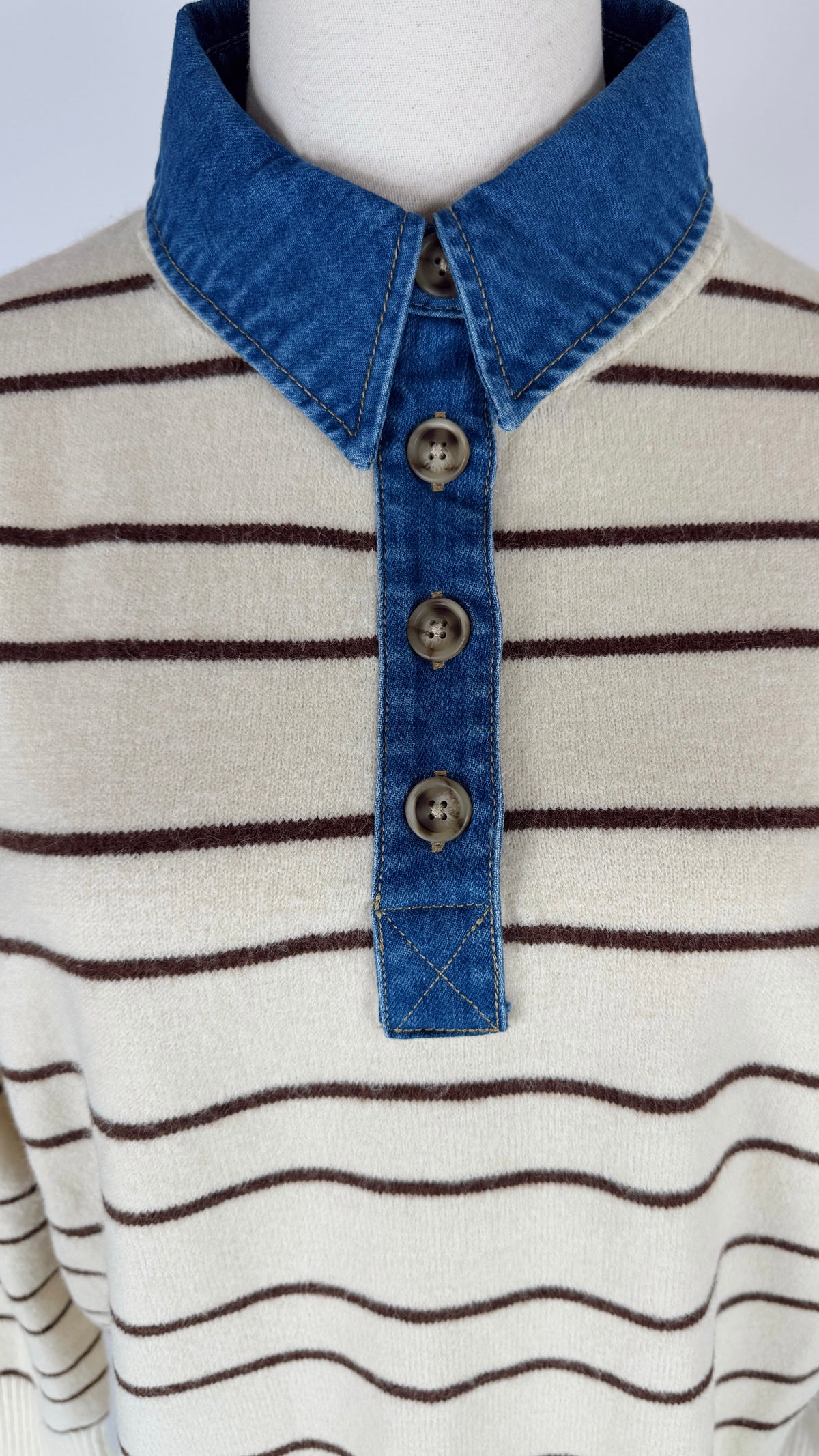 Miranda Denim Collar Oatmeal Sweater