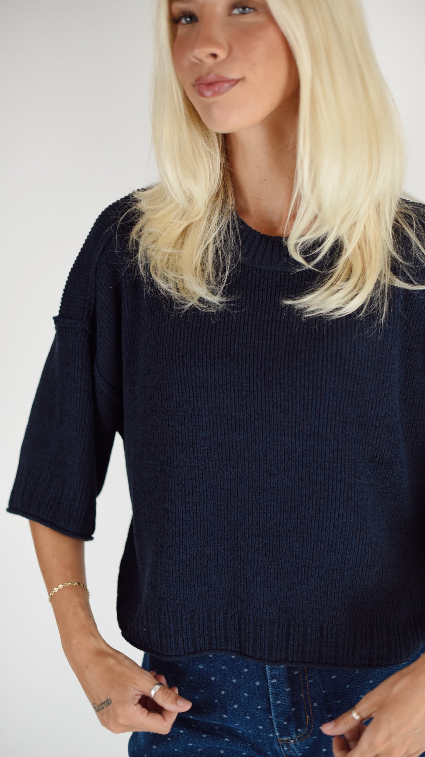 Shelly Navy Drop Shoulder Sweater