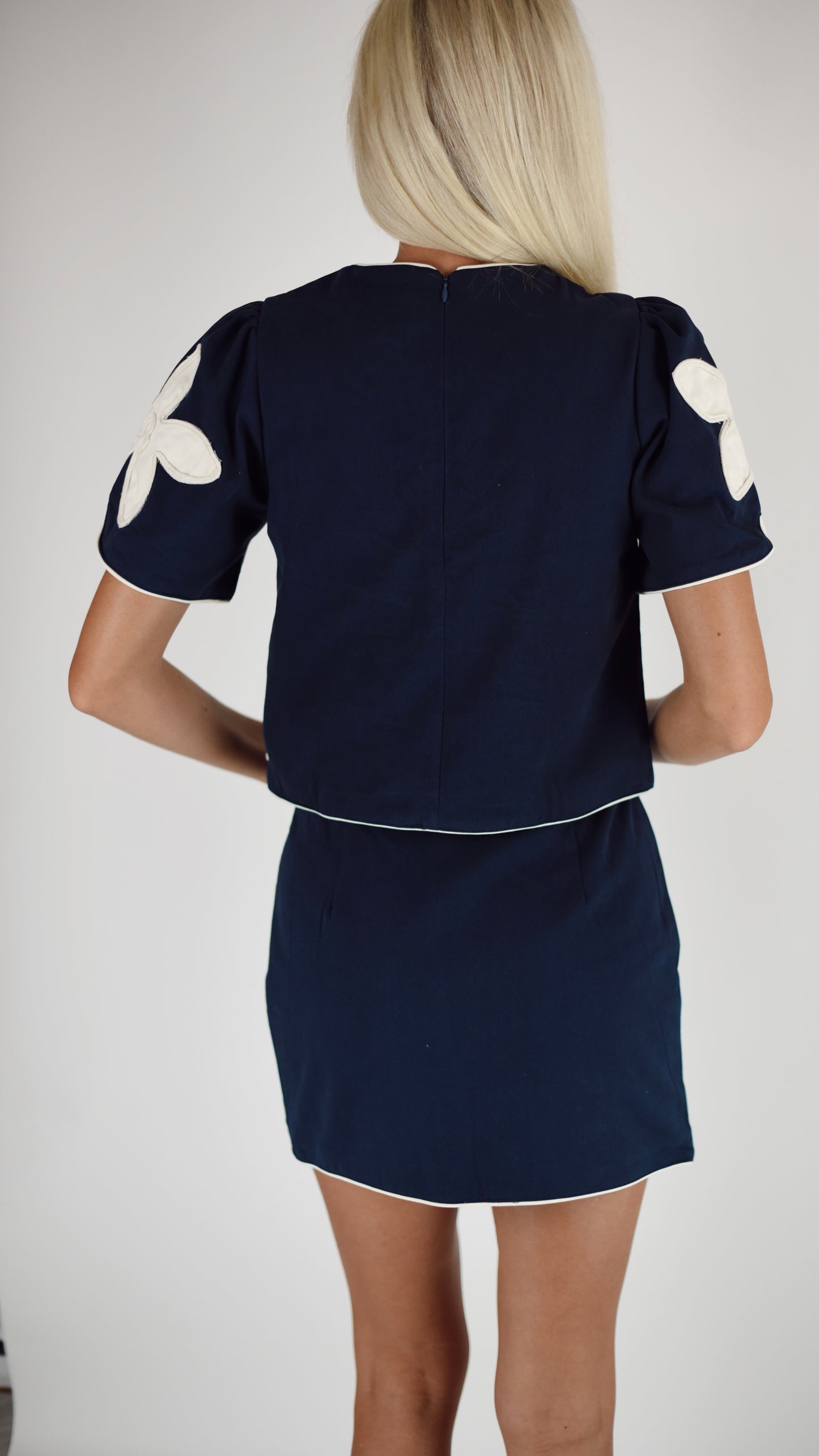 Tilly Navy Floral Appliqué Top