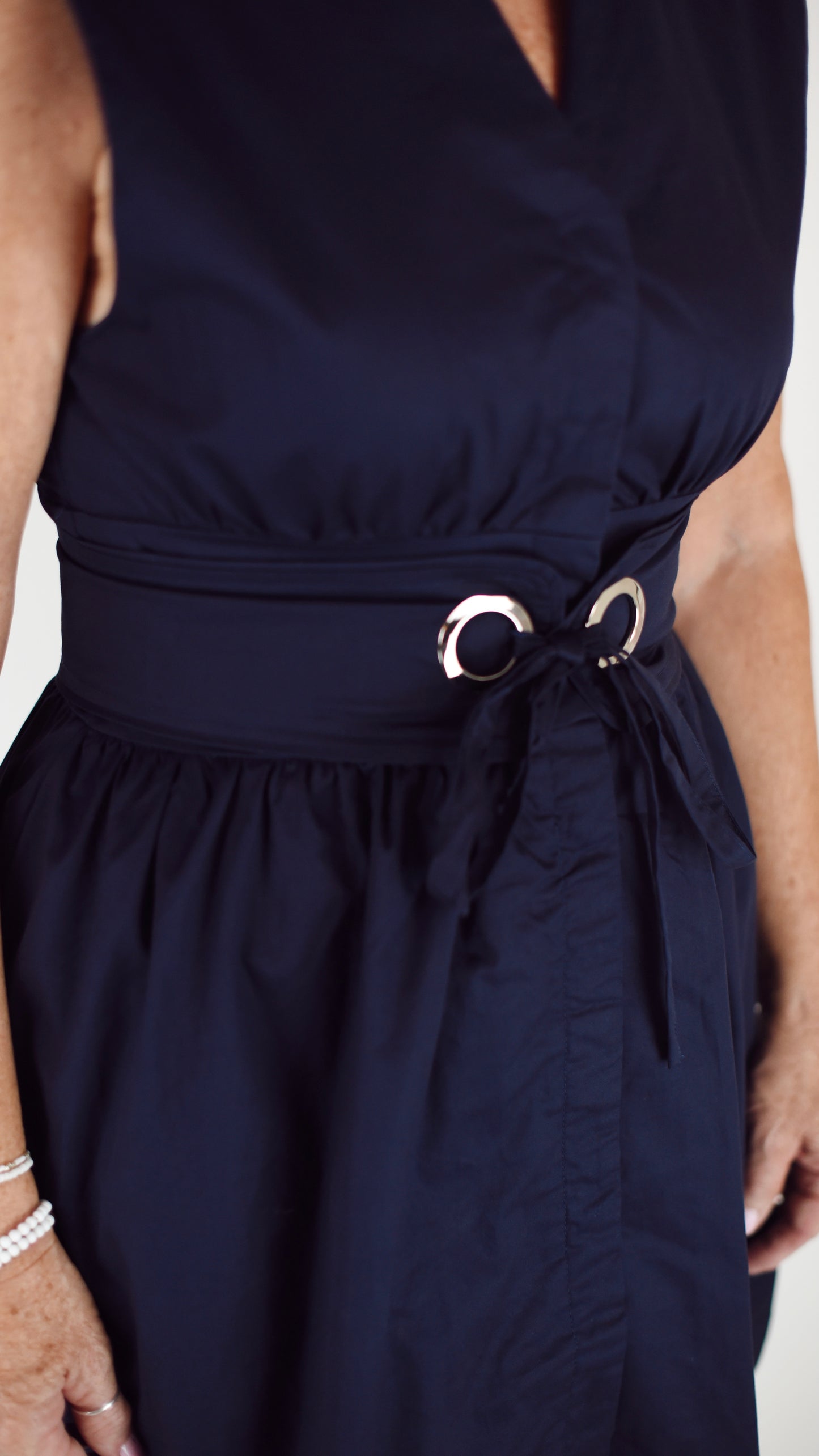 Margret Navy Belted Cotton Dress