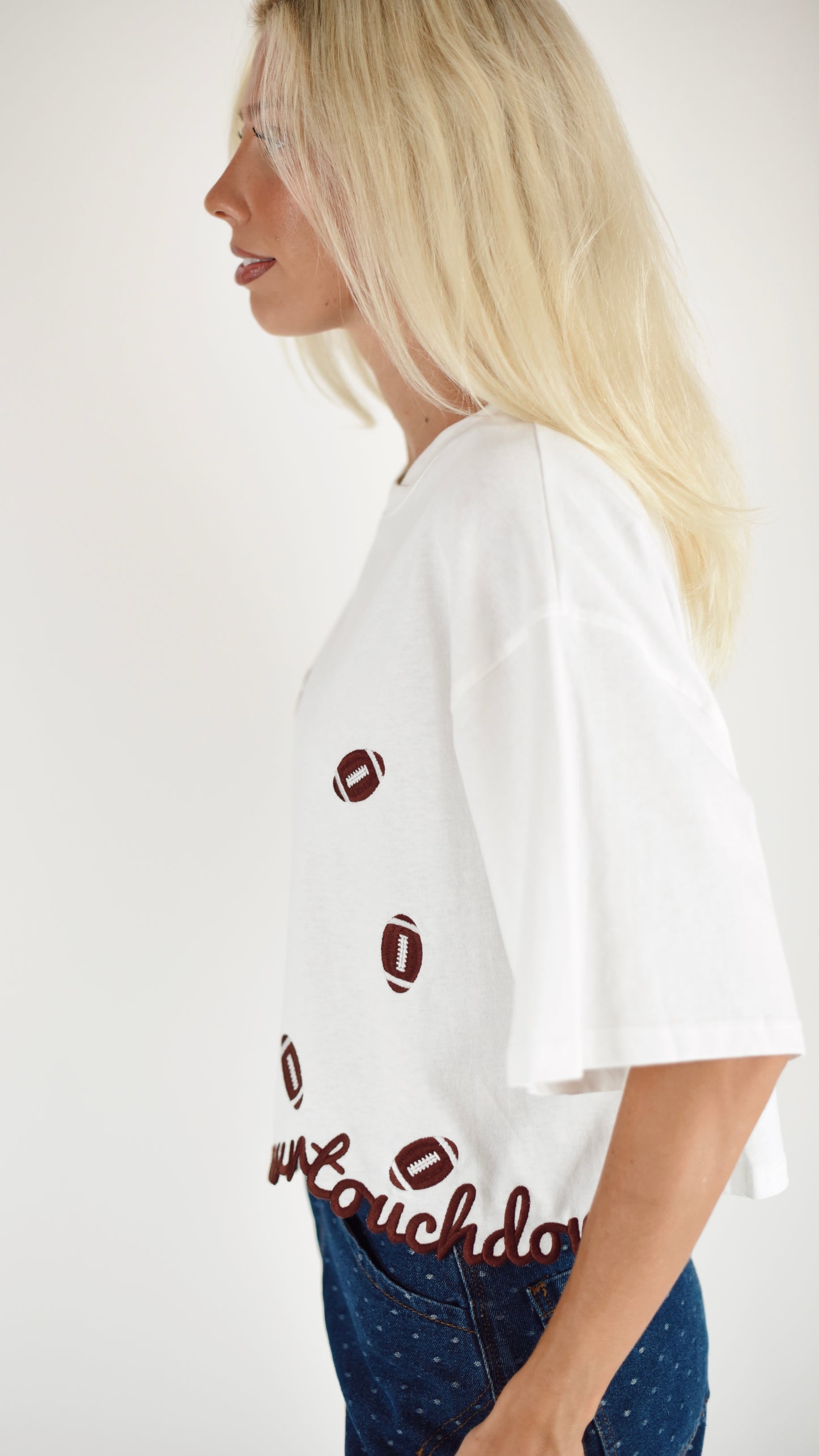 Annie Football Embroidered Cropped Tee