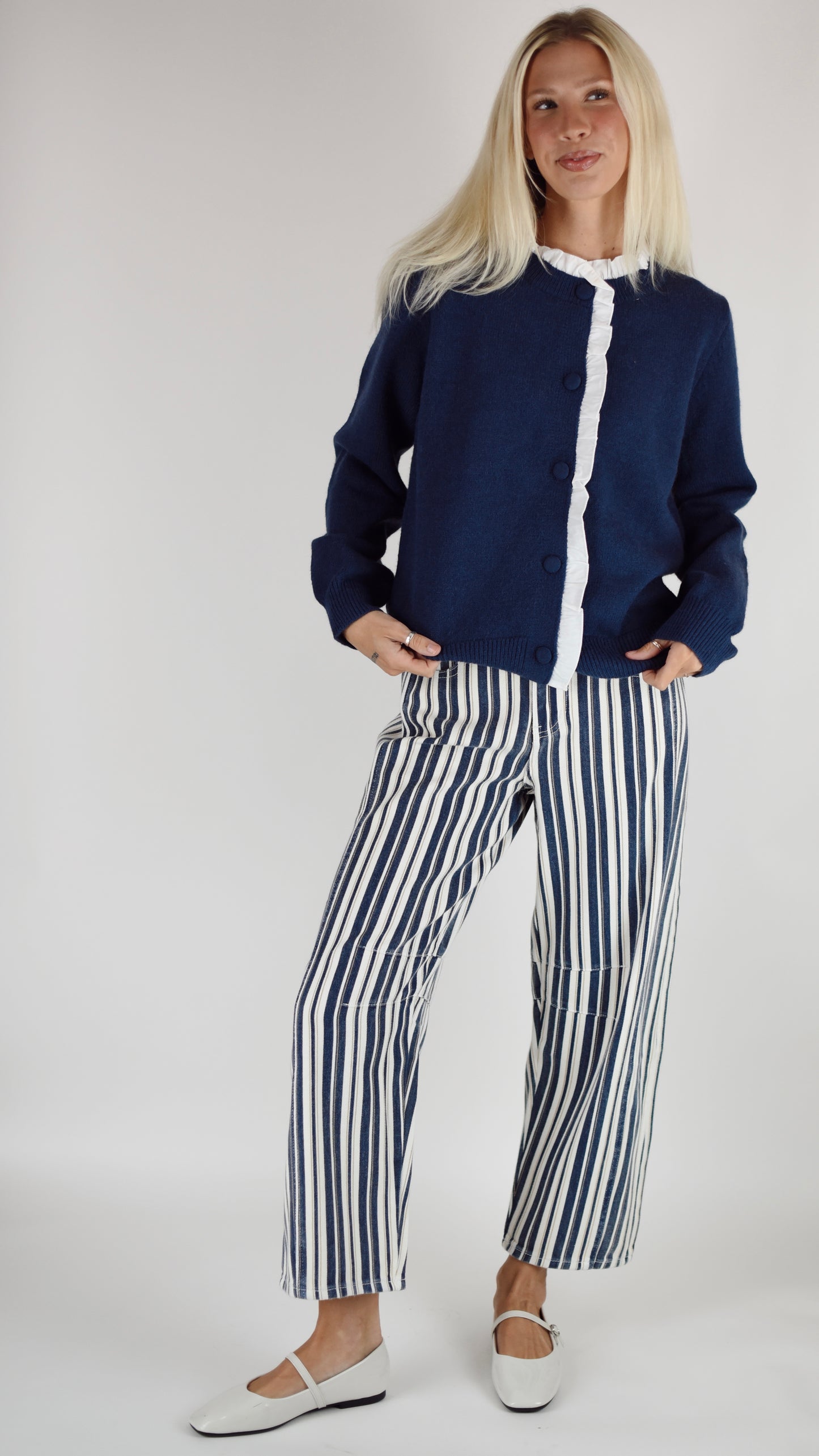 Adel Blue Striped Barrel Pants