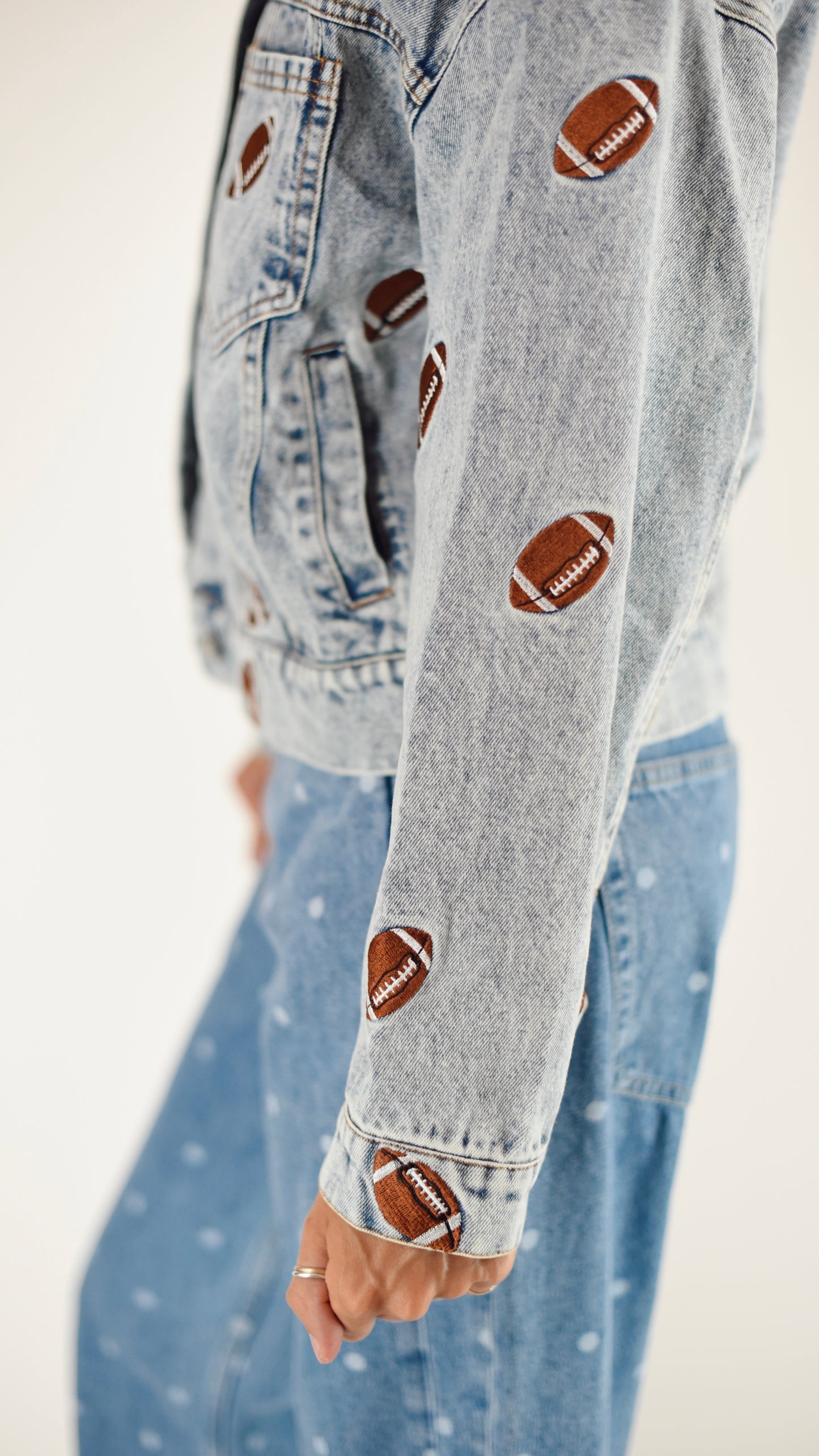 Collette Embroidered Football Denim Jacket