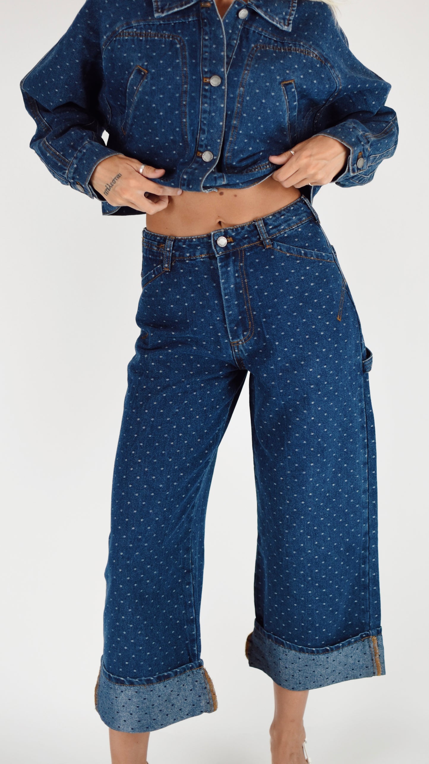 Vicki Dark Denim Polka Dot Jeans