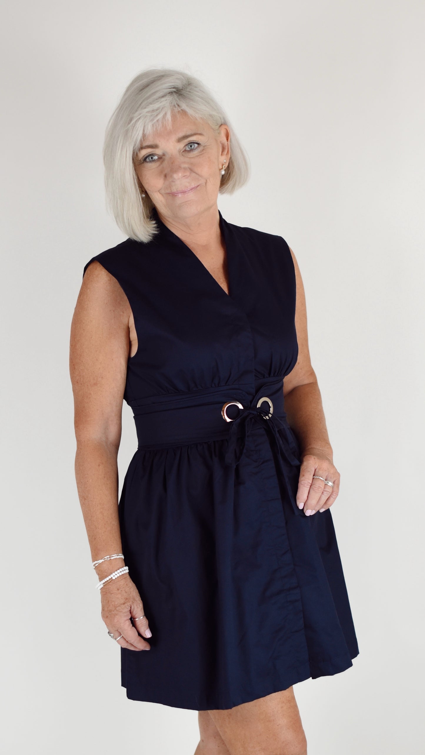 Margret Navy Belted Cotton Dress