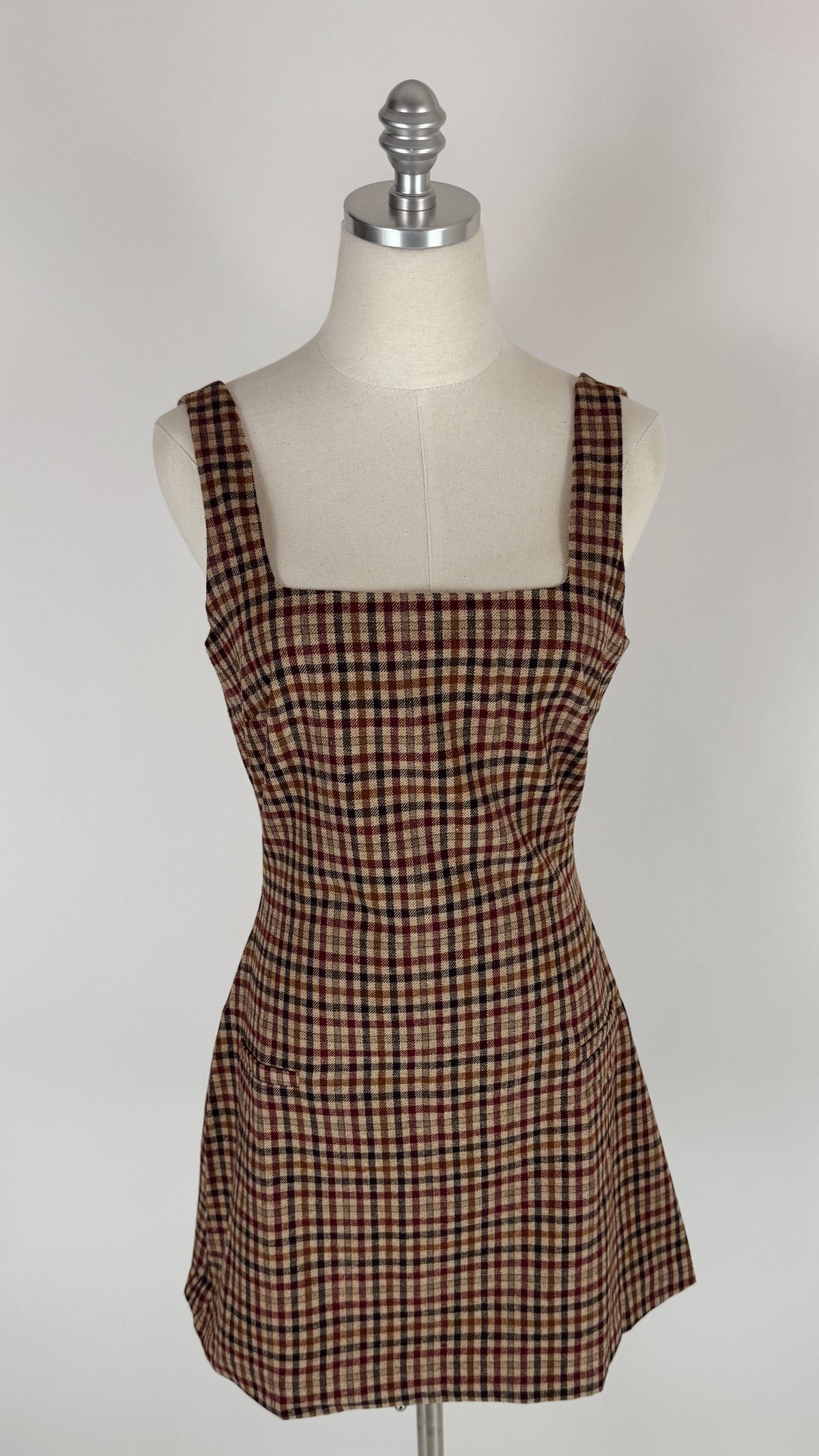 Hattie Brown Plaid Square Neck Mini Dress