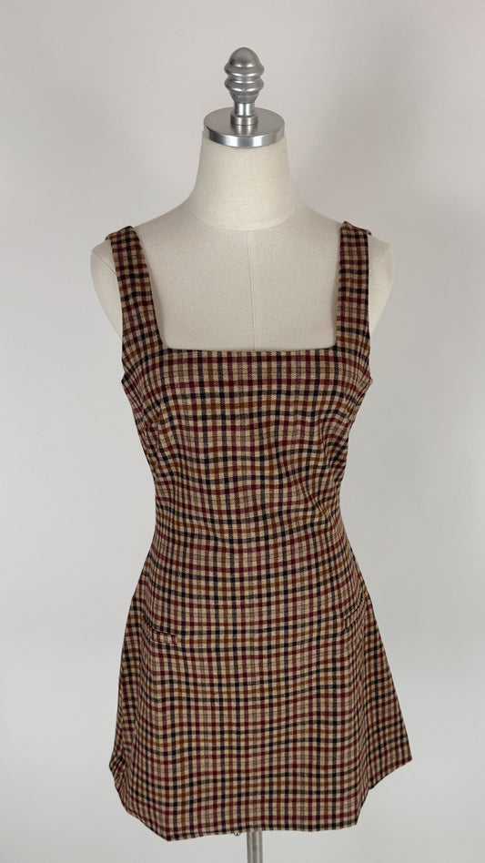 Hattie Brown Plaid Square Neck Mini Dress