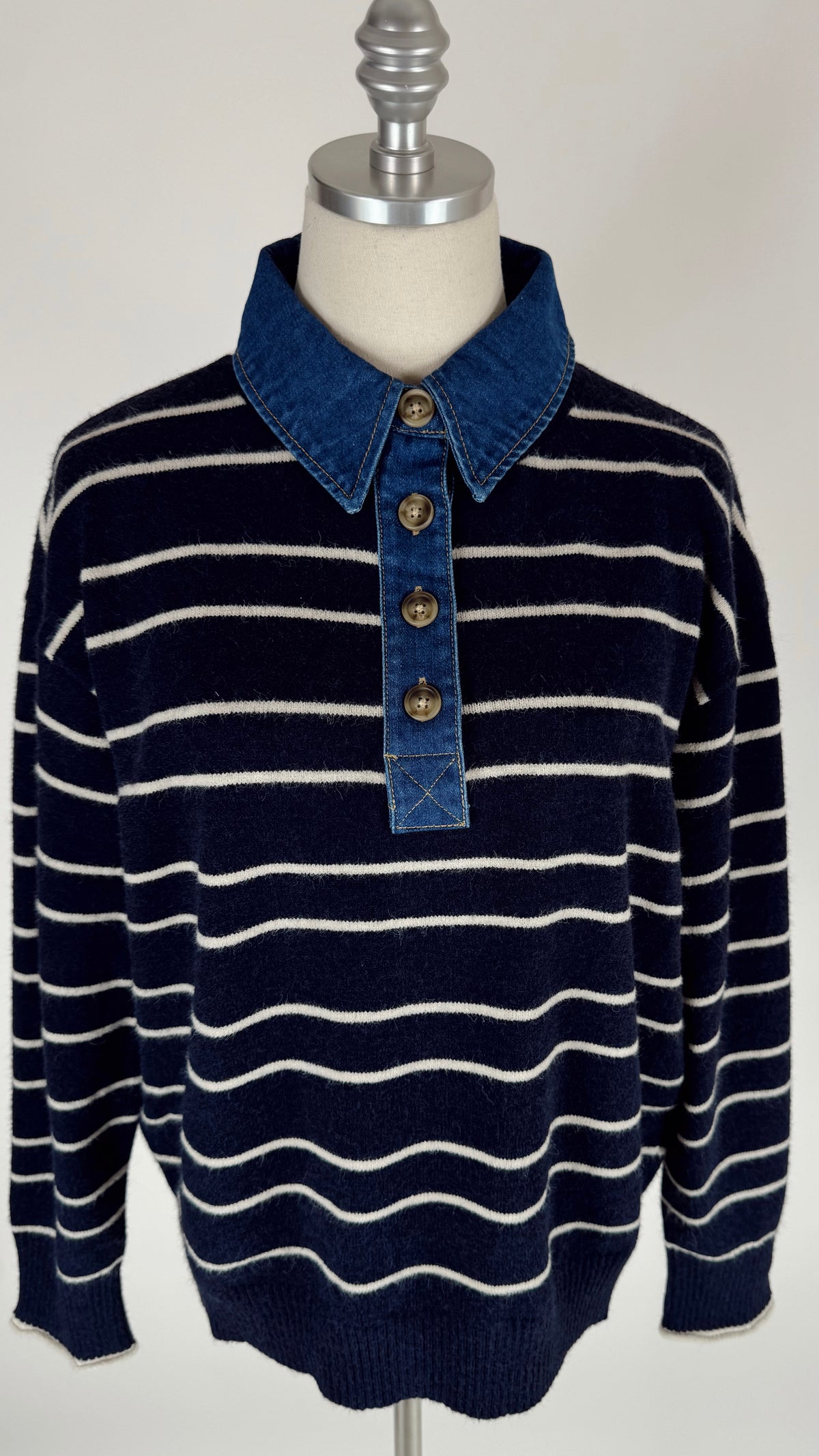 Miranda Denim Collar Navy Sweater