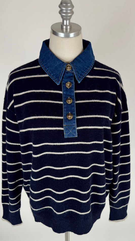 Miranda Denim Collar Navy Sweater