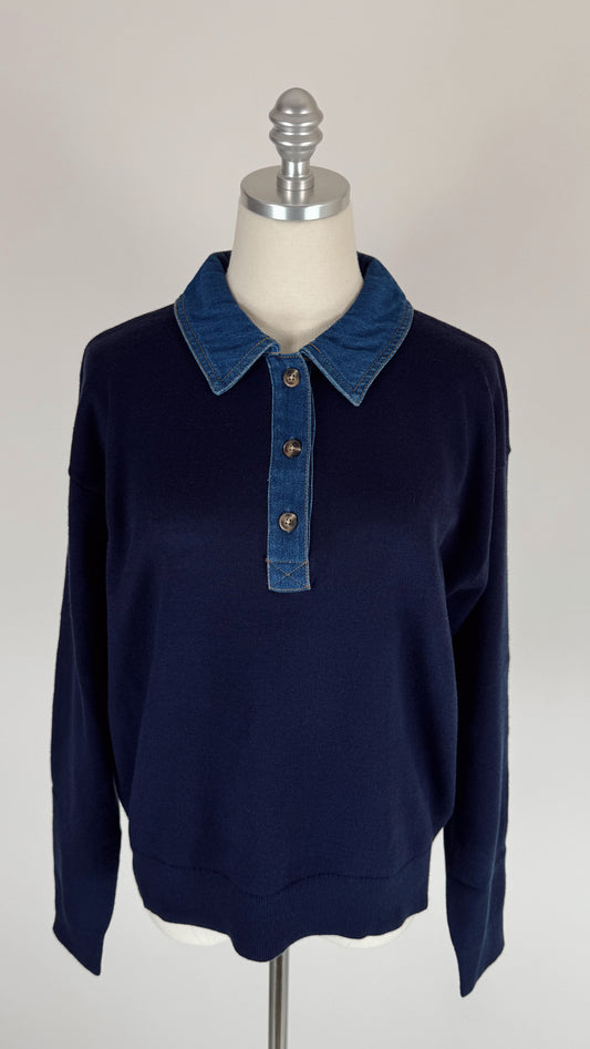 Riley Navy Polo Knit Sweater
