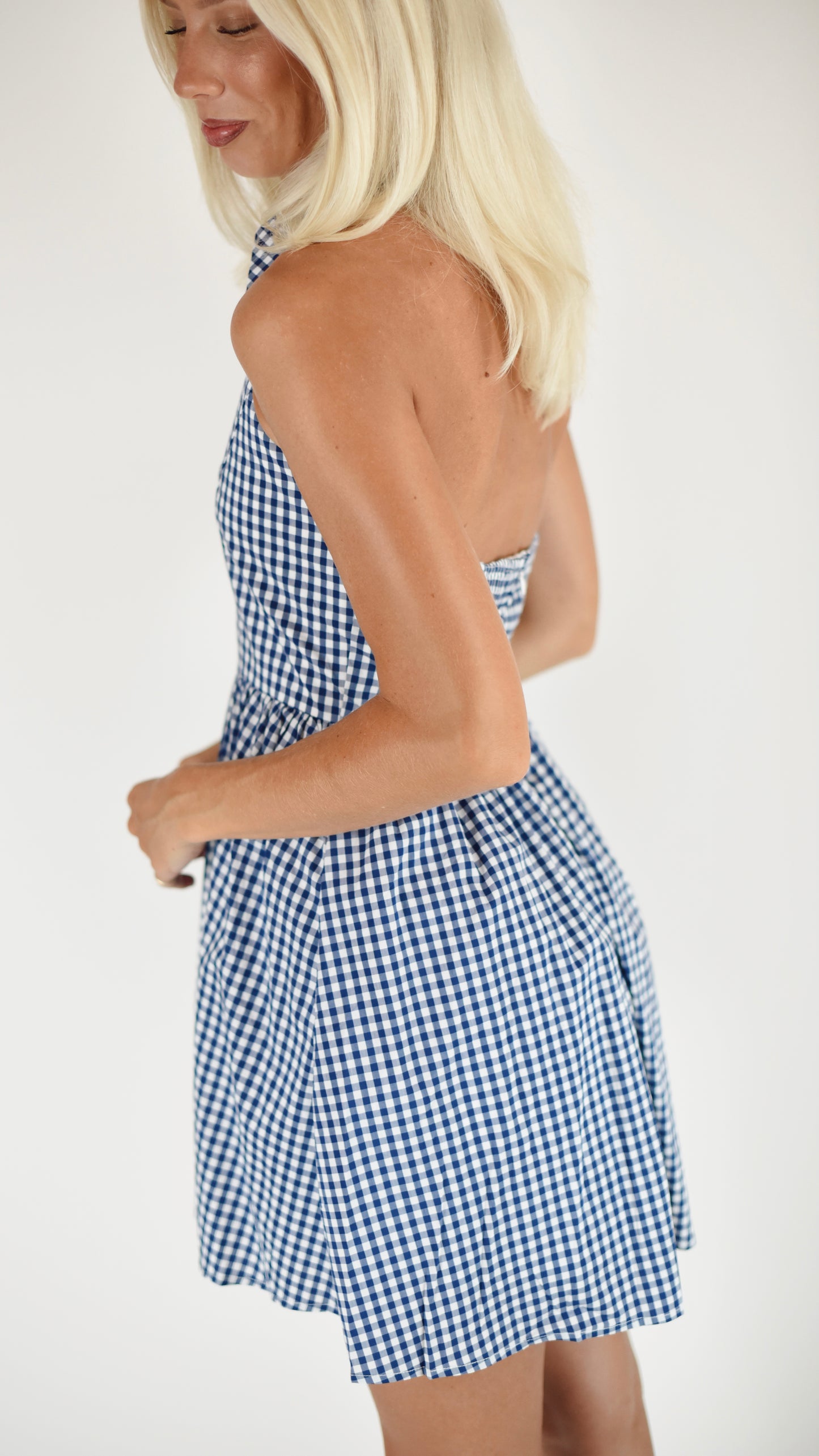 Dakota Blue Gingham Halter Dress