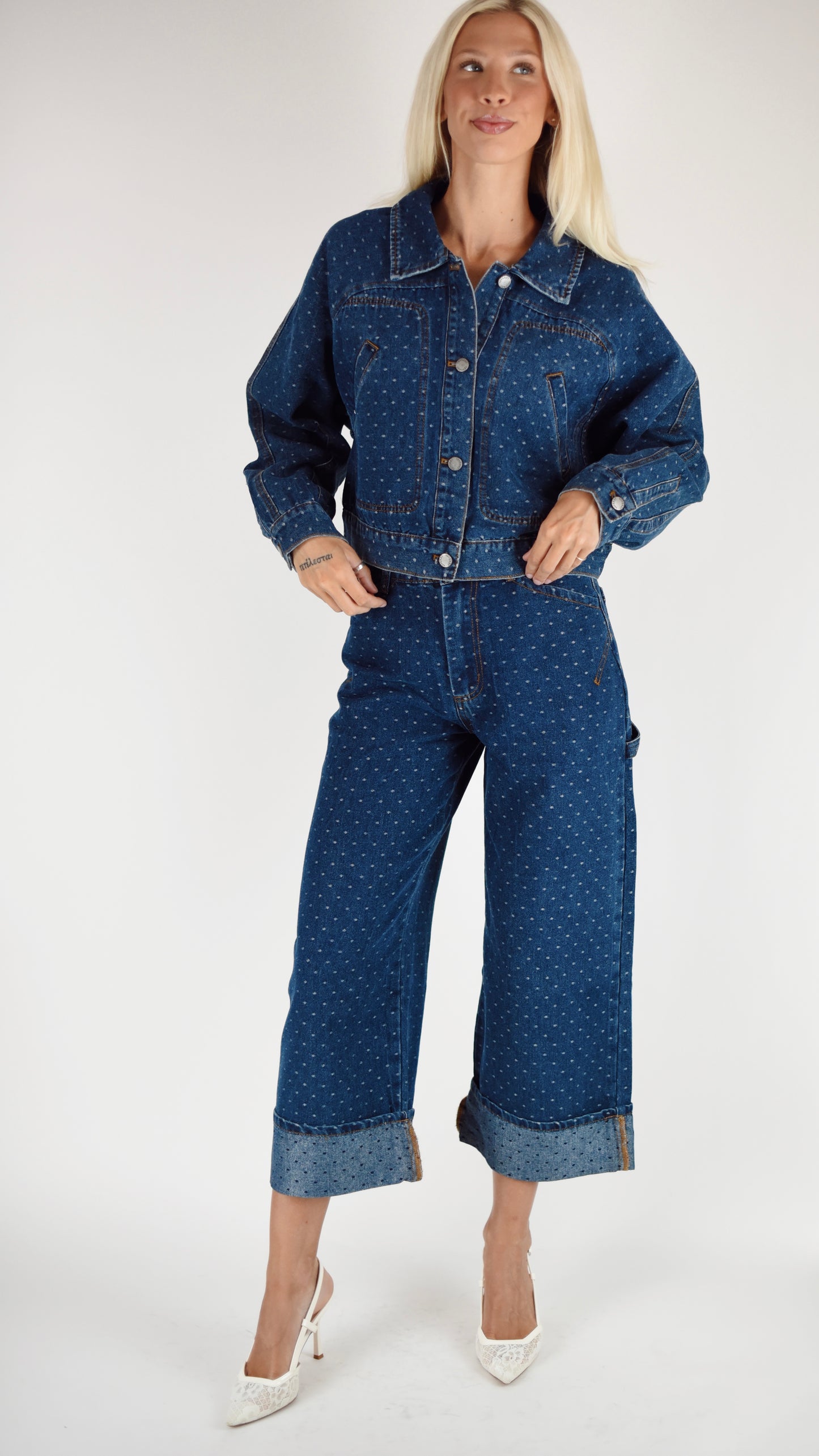 Vicki Dark Denim Polka Dot Jacket
