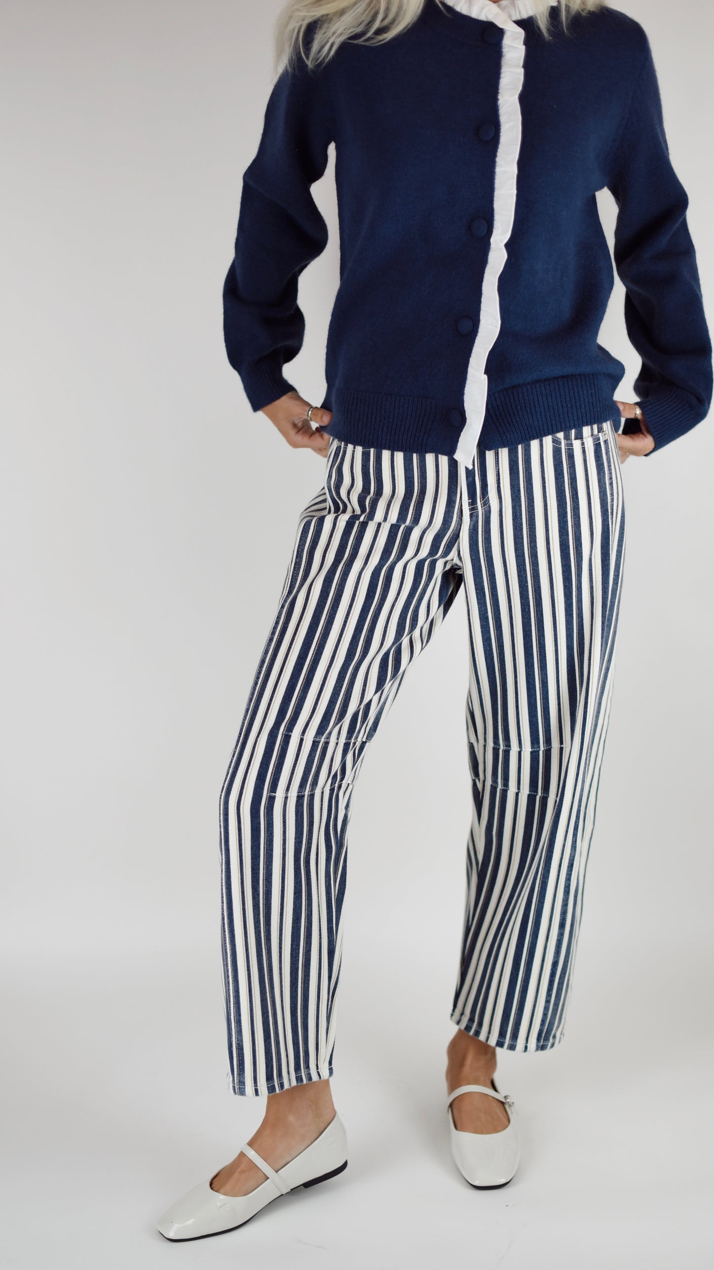 Adel Blue Striped Barrel Pants