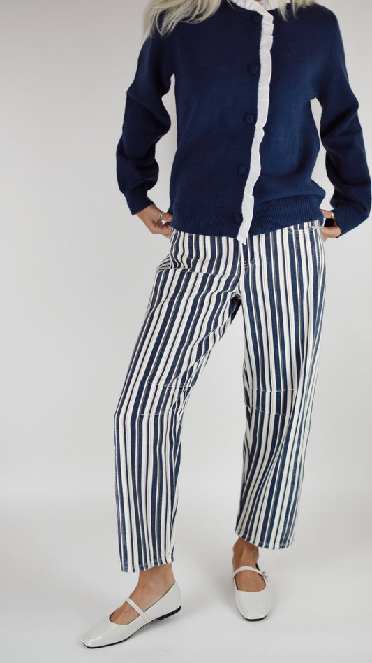 Adel Blue Striped Barrel Pants