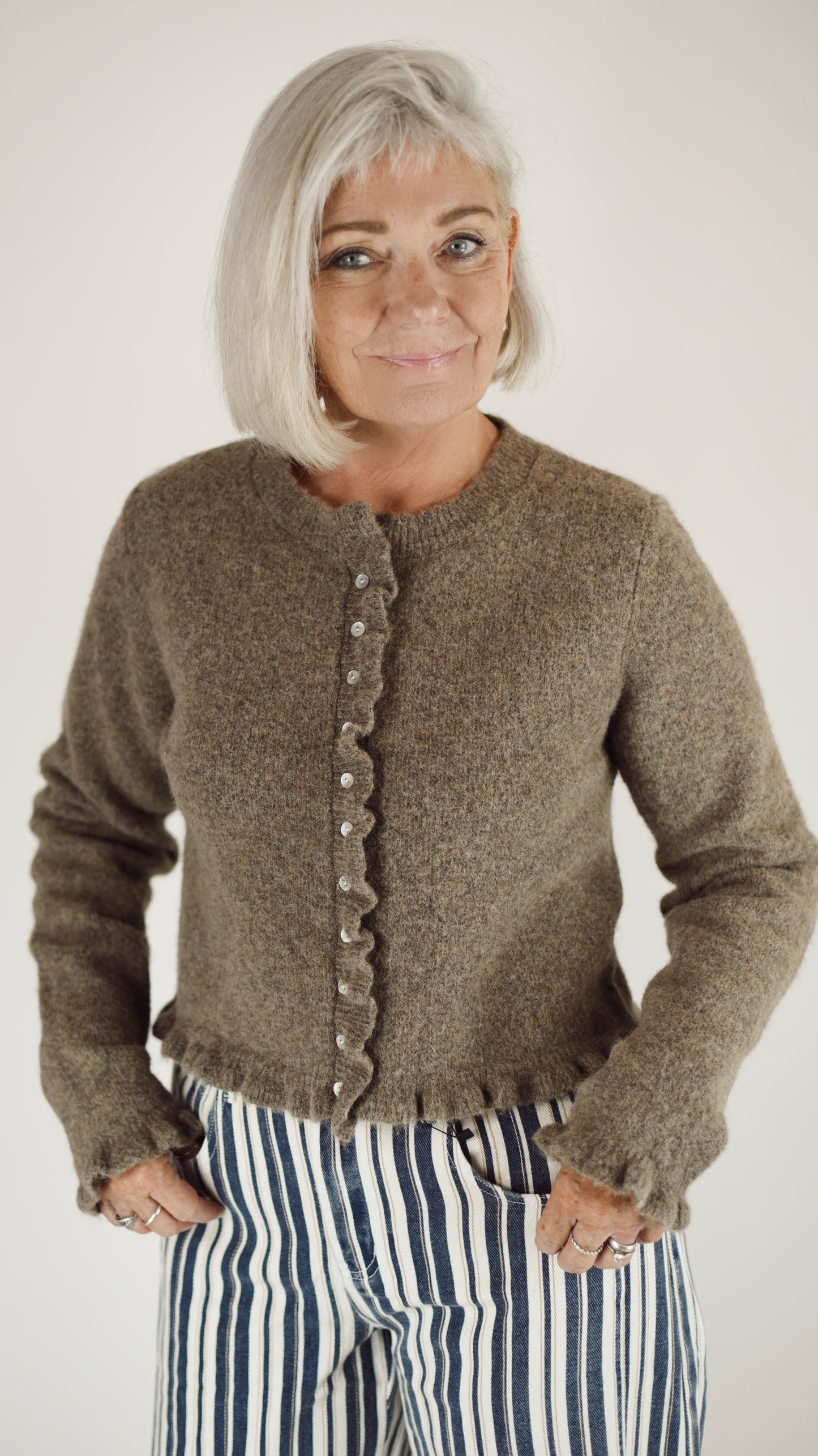 Mavis Mocha Ruffle Cardigan