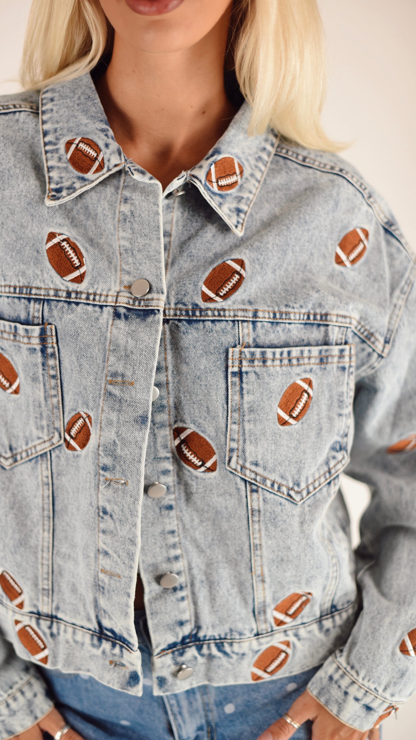 Collette Embroidered Football Denim Jacket
