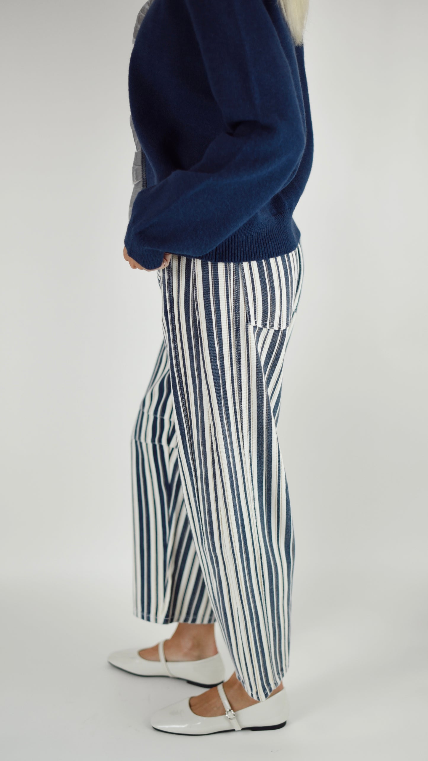 Adel Blue Striped Barrel Pants