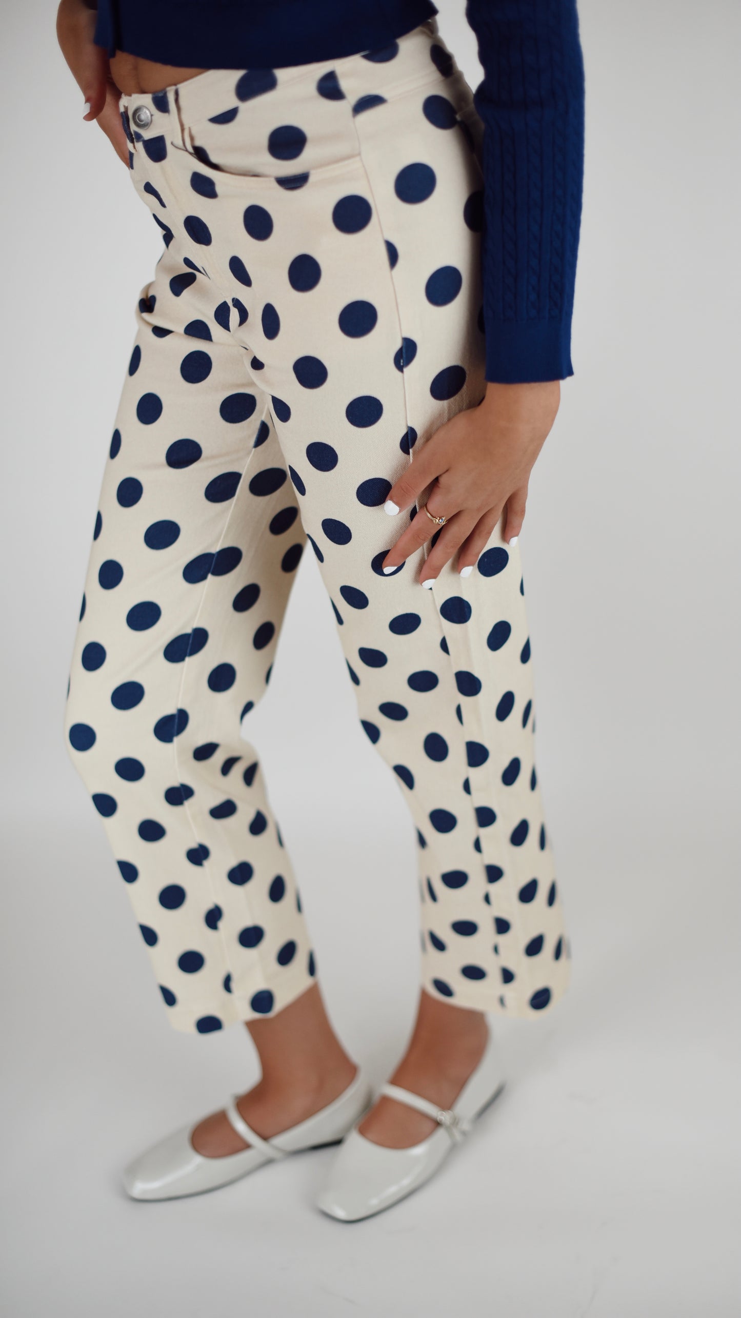 Margret Navy Dot Straight Pant