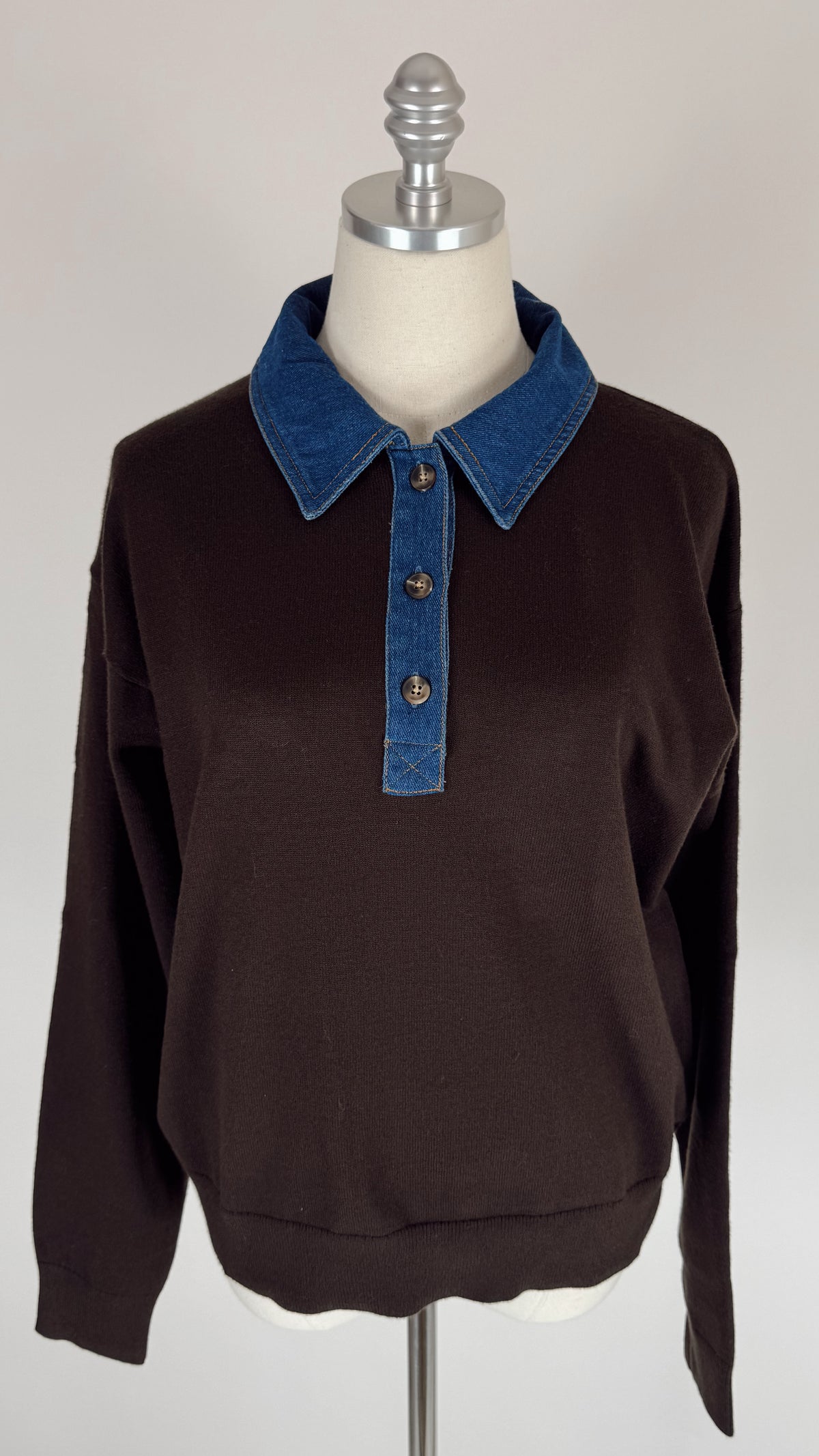 Riley Chocolate Polo Knit Sweater