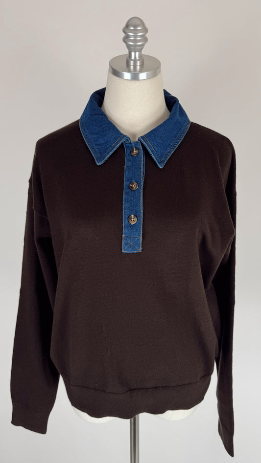 Riley Chocolate Polo Knit Sweater