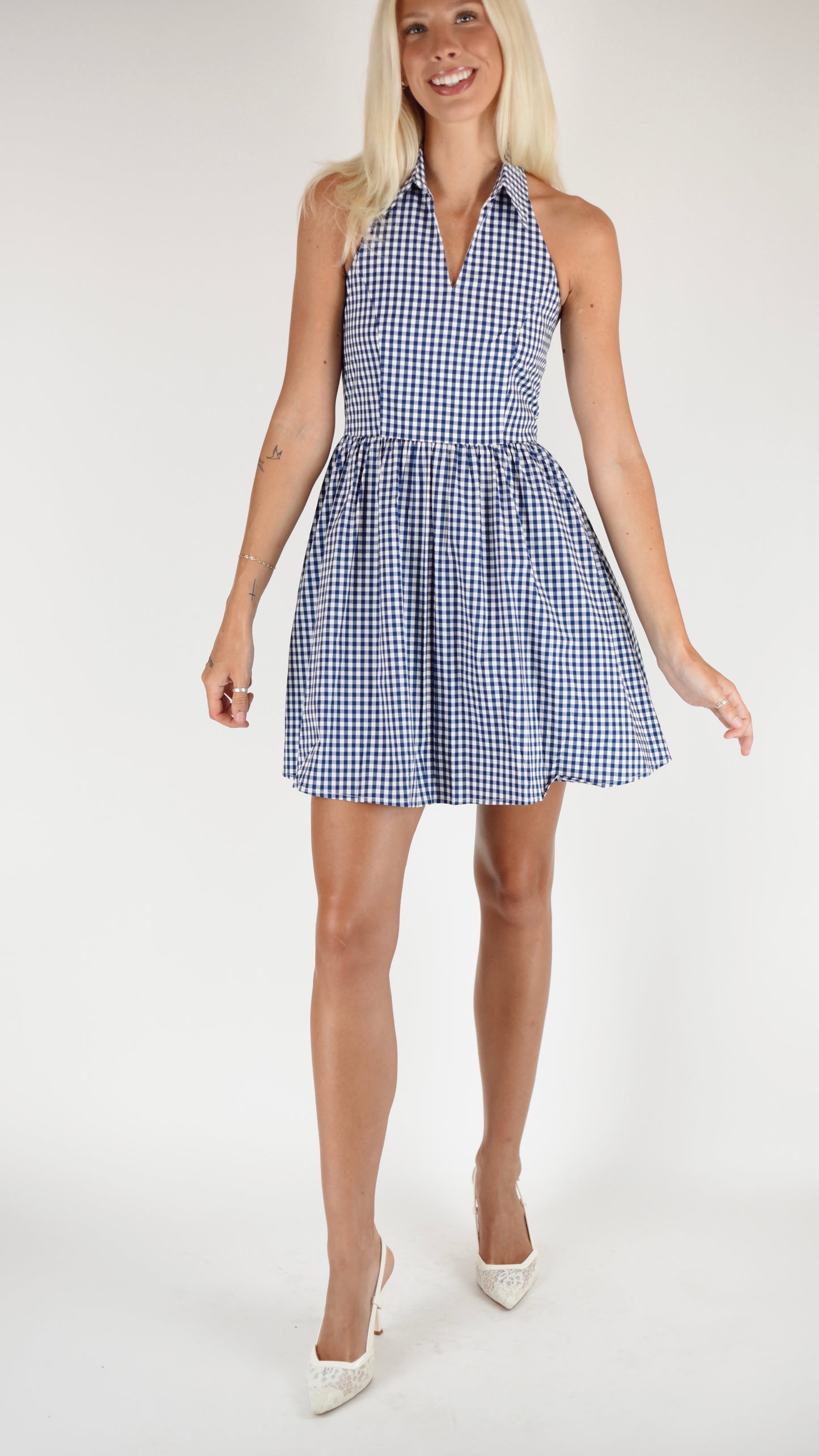 Dakota Blue Gingham Halter Dress