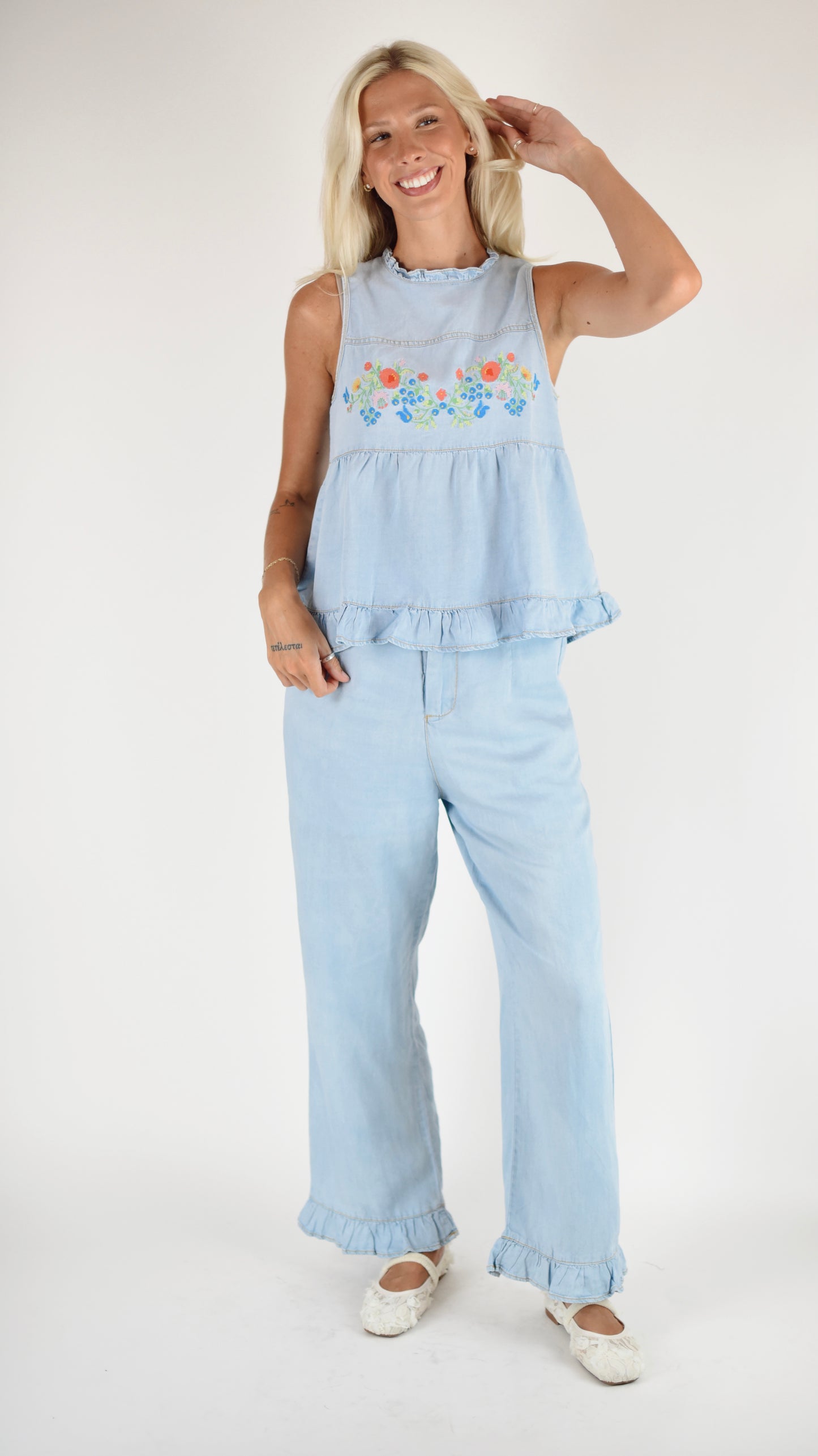 Emily Anne Embroidered Ruffle Pant Set