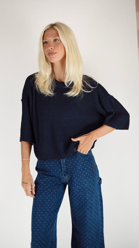 Shelly Navy Drop Shoulder Sweater