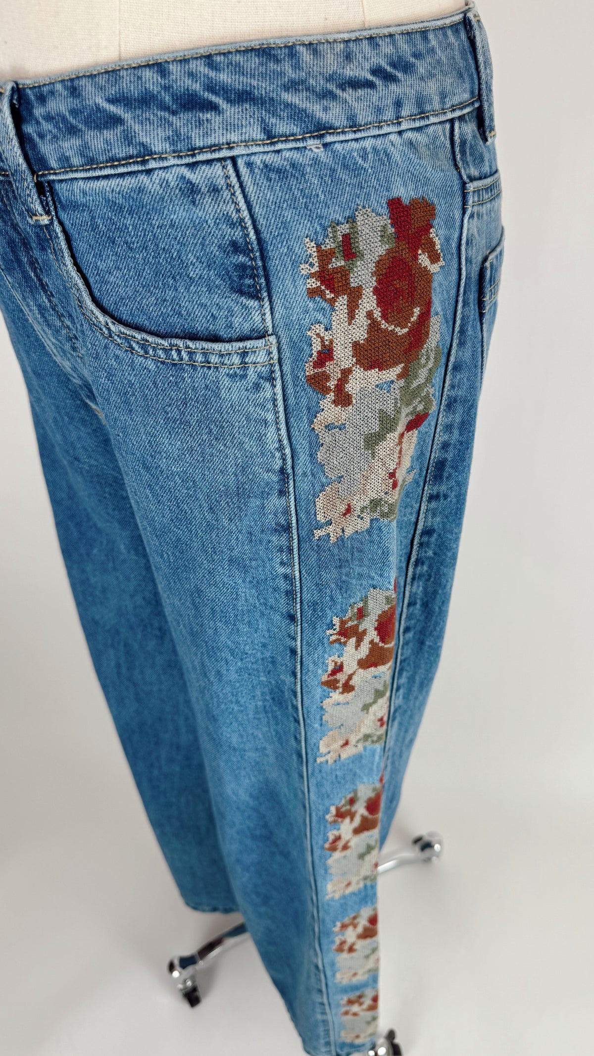 Brianna Floral Embroidered Cotton Wide Leg Jean