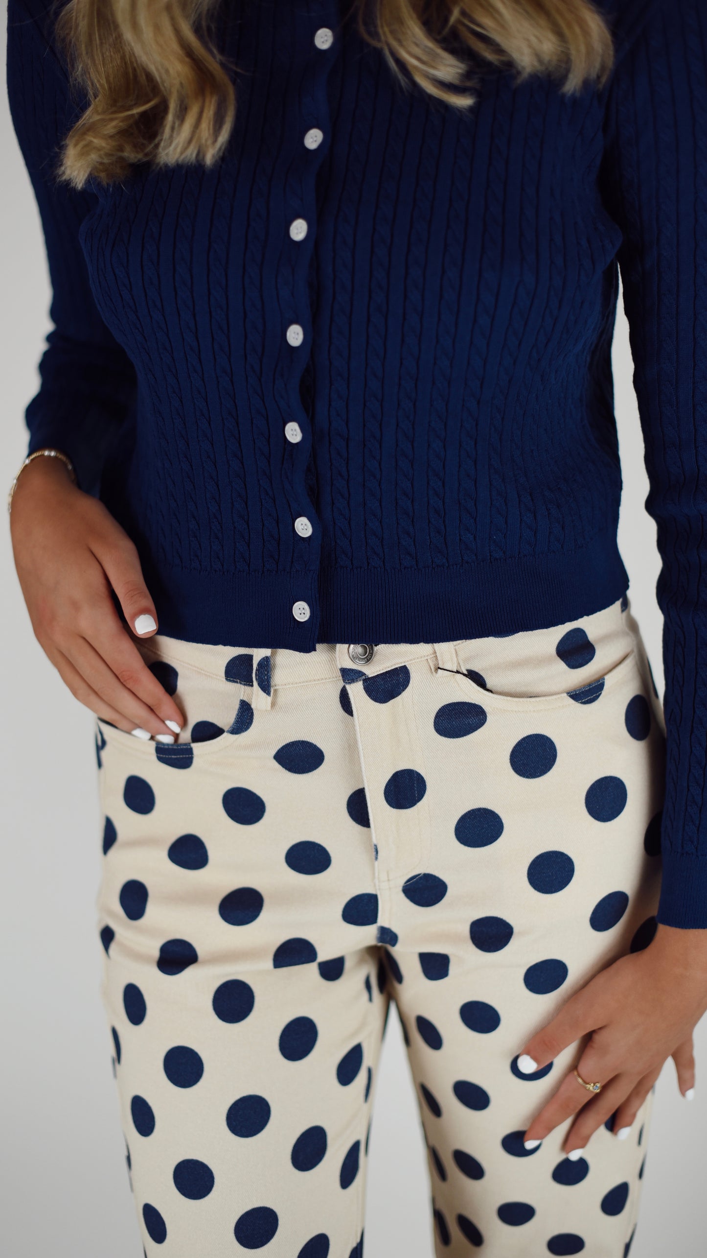 Margret Navy Dot Straight Pant