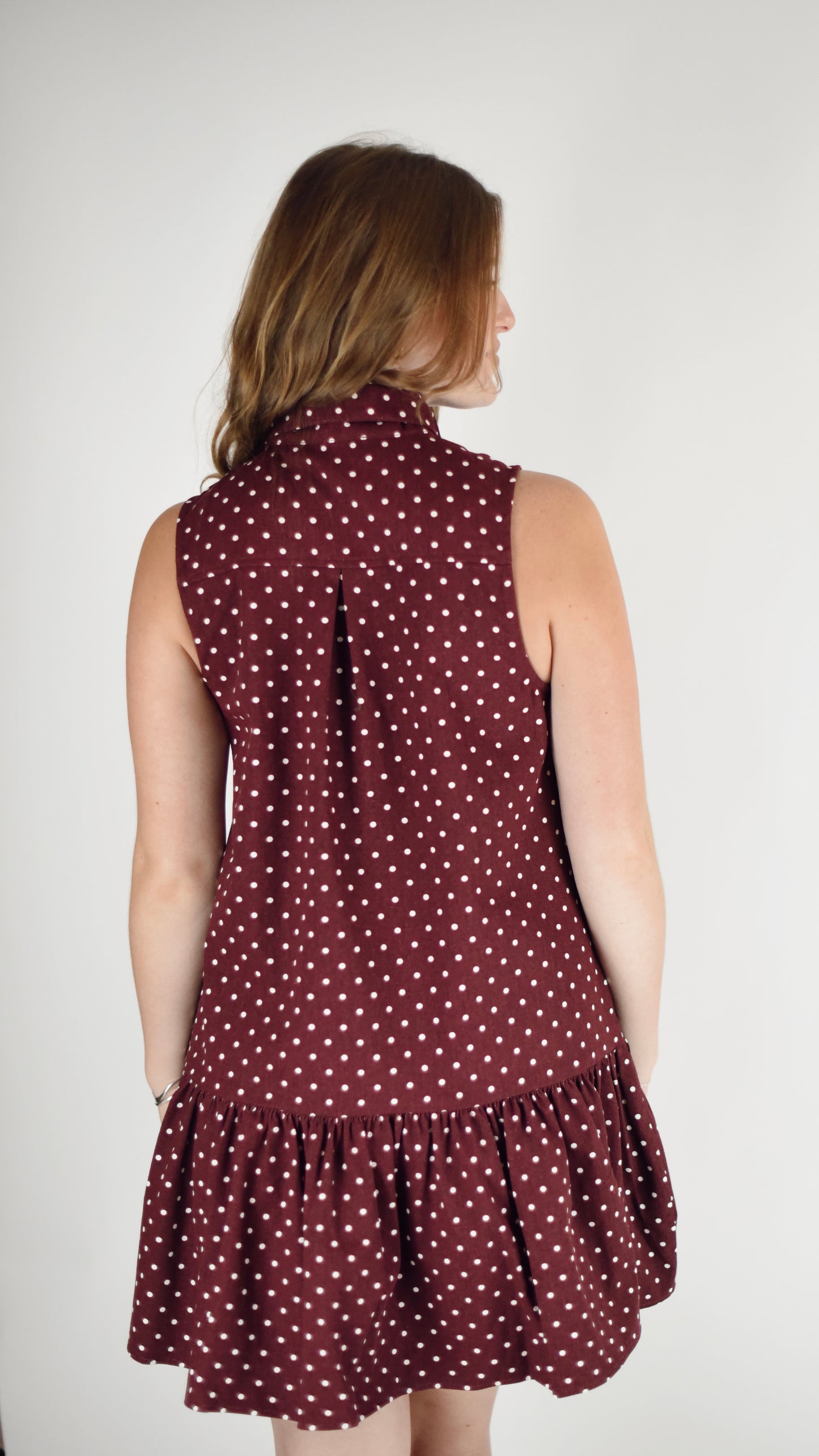 Emma Burgundy Polka Dot Cotton Dress