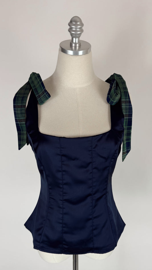 Savannah Navy Plaid Bow Tank