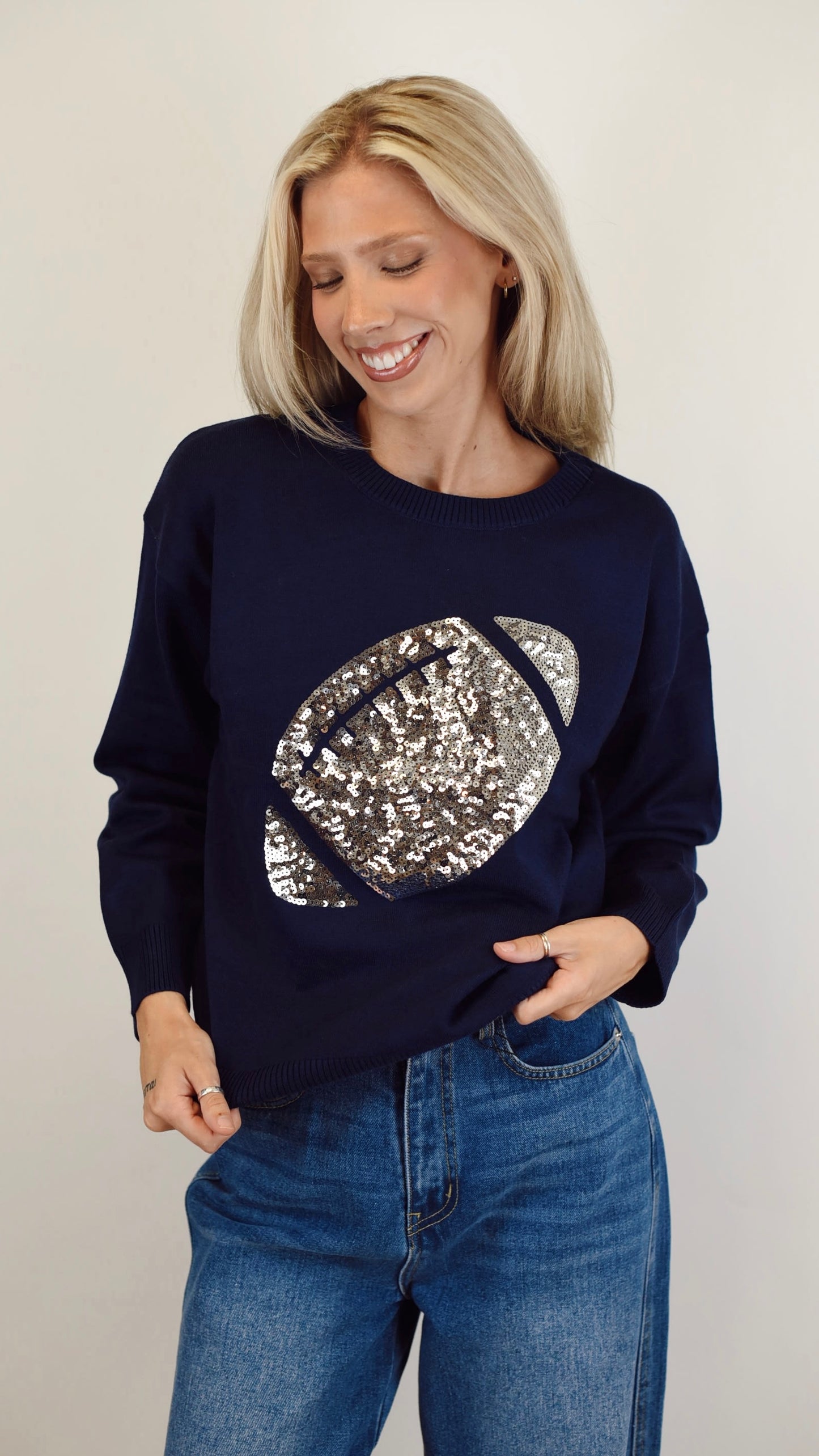 Emma Silver Football Sweater