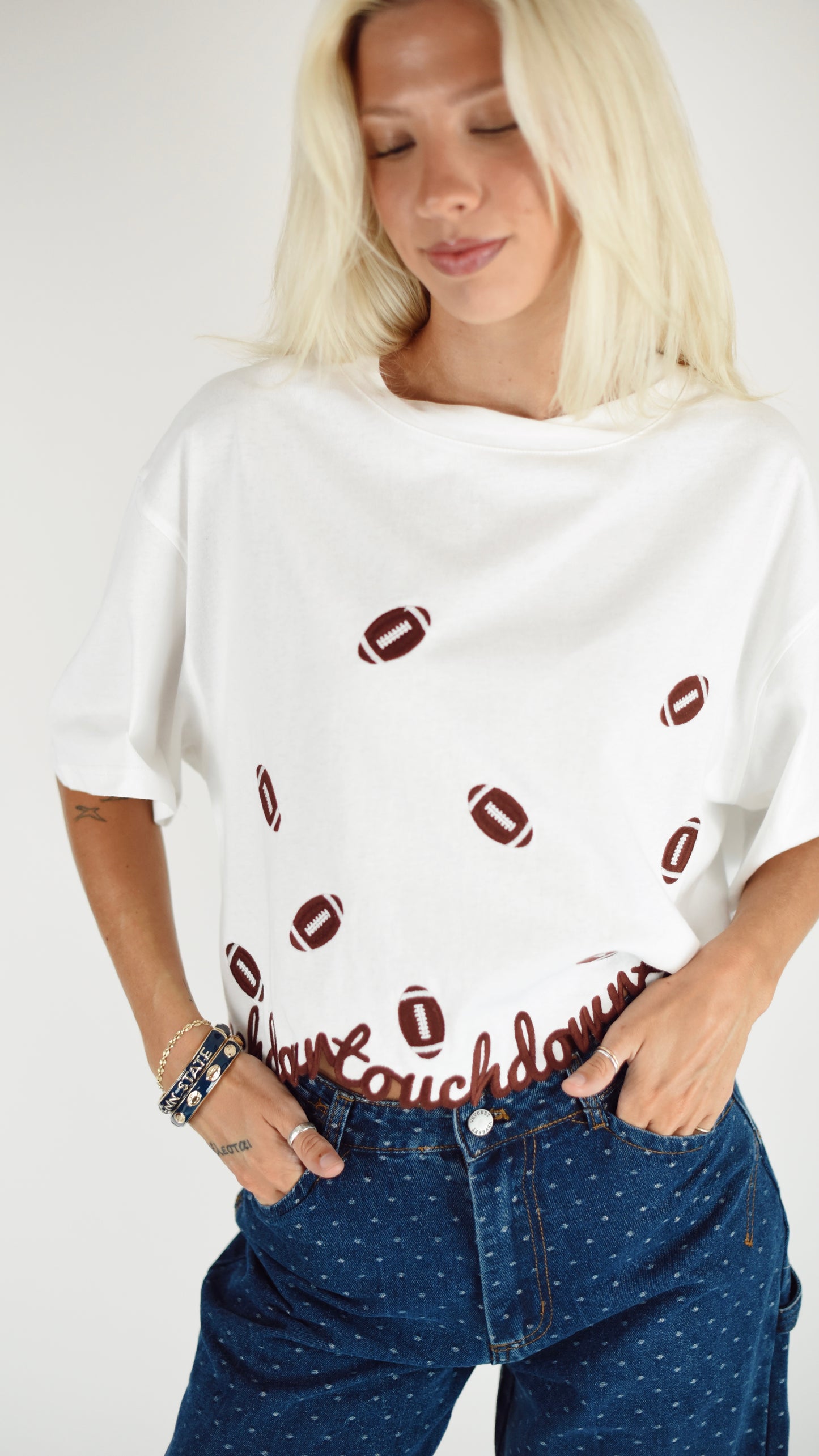 Annie Football Embroidered Cropped Tee