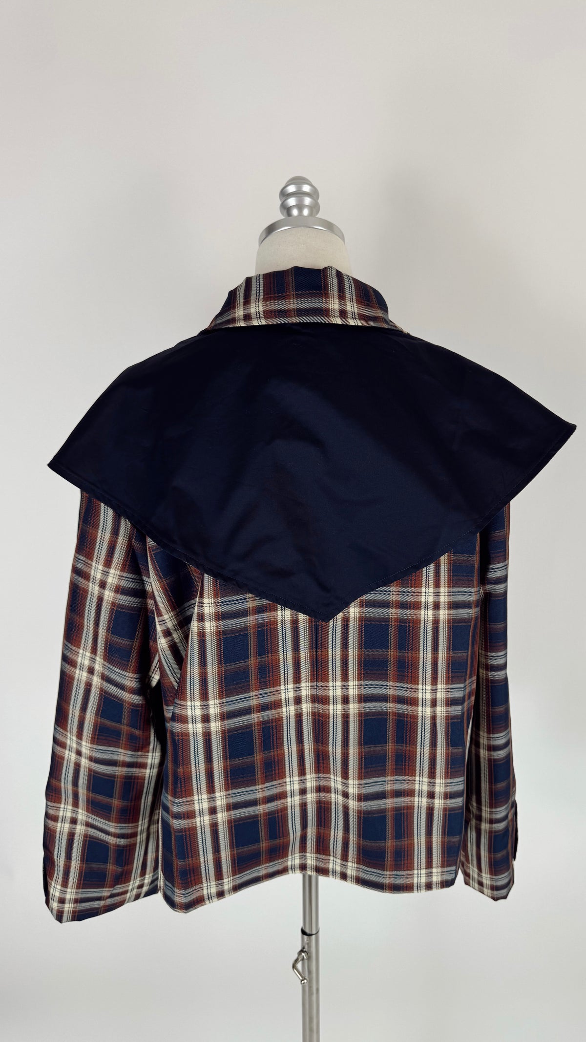 Caroline Navy Reversible Plaid Cape Jacket