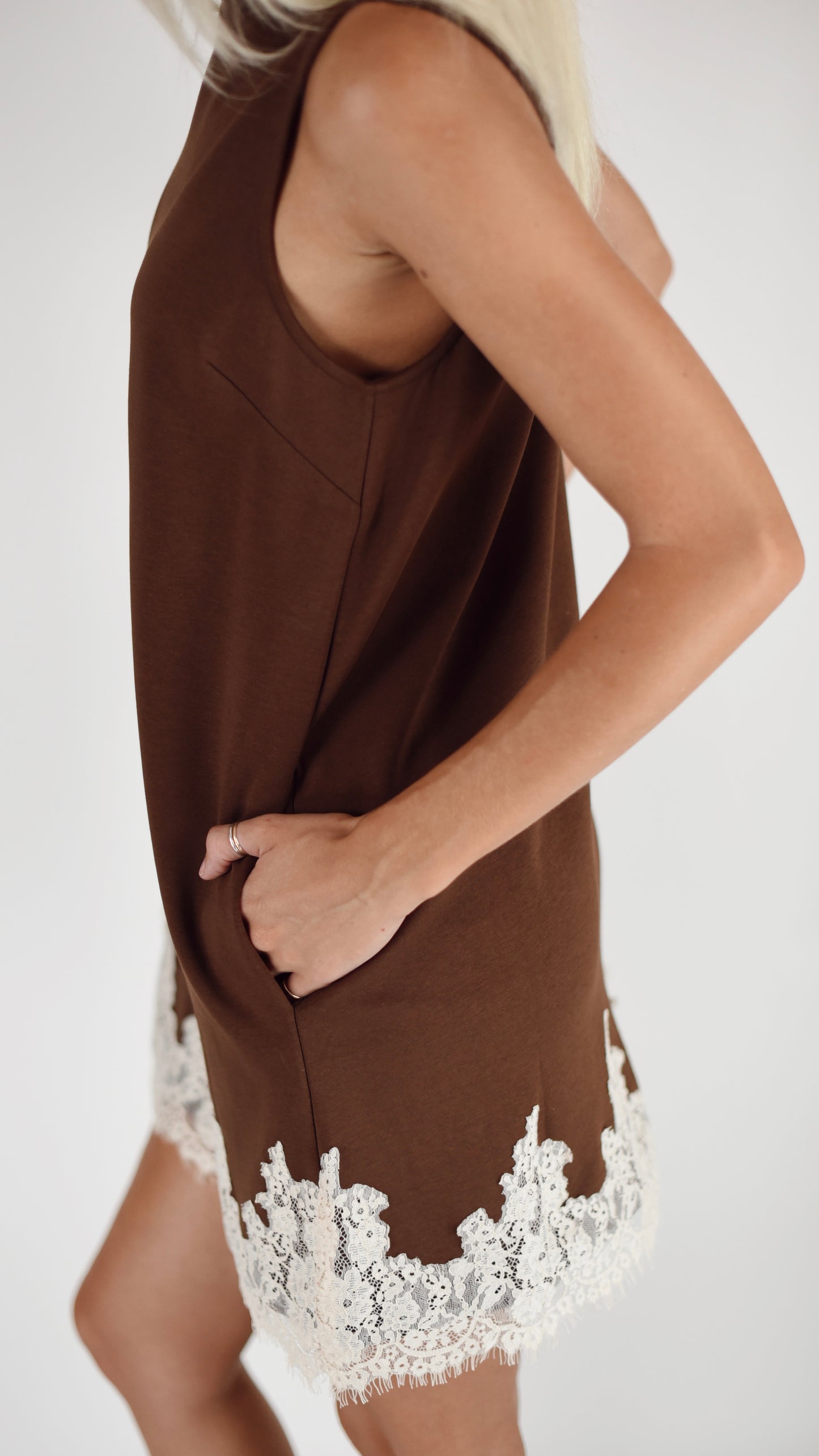 Andrea Chocolate Lace Shift Dress