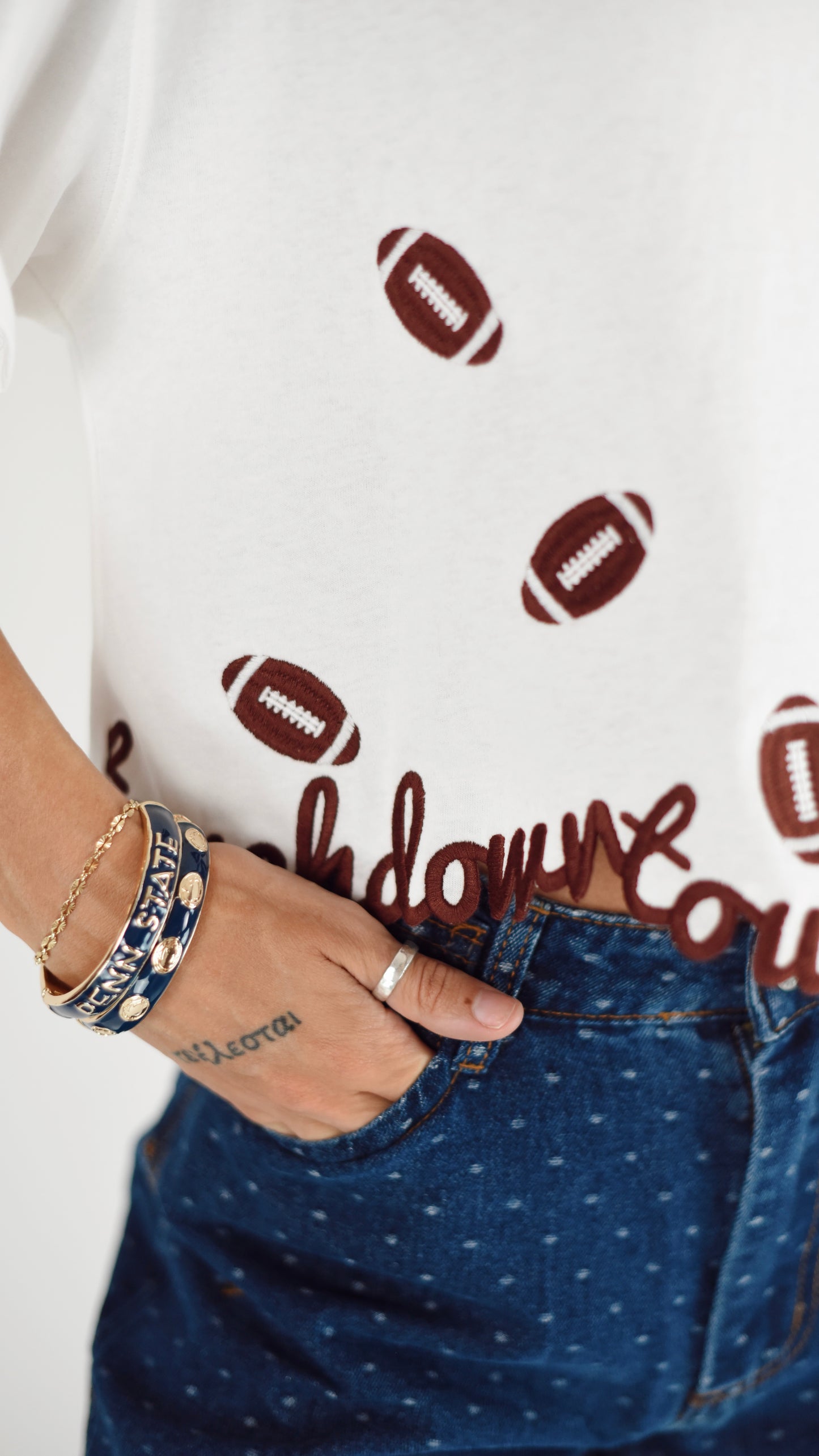Annie Football Embroidered Cropped Tee