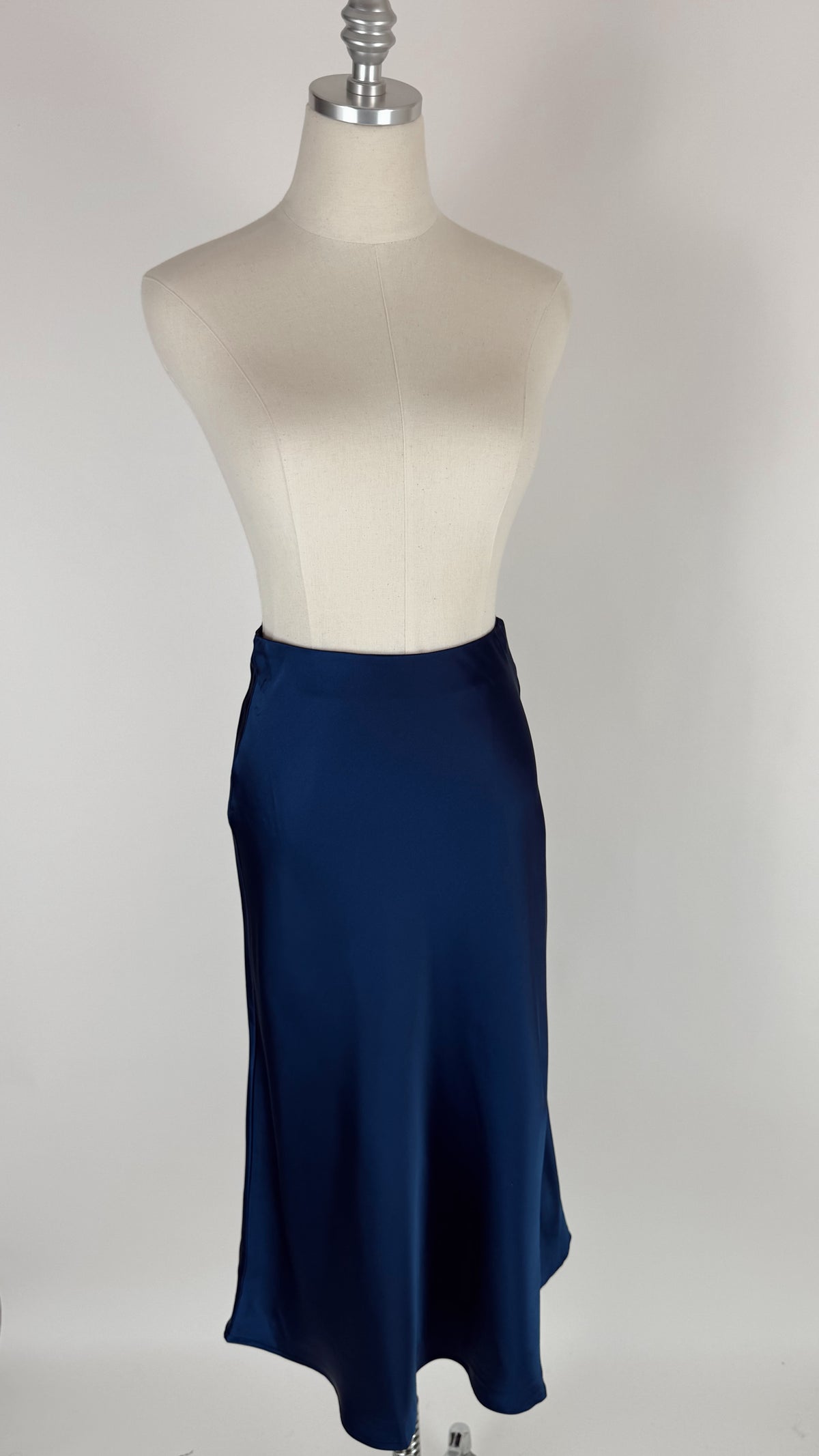 Hannah Navy Satin Midi Skirt