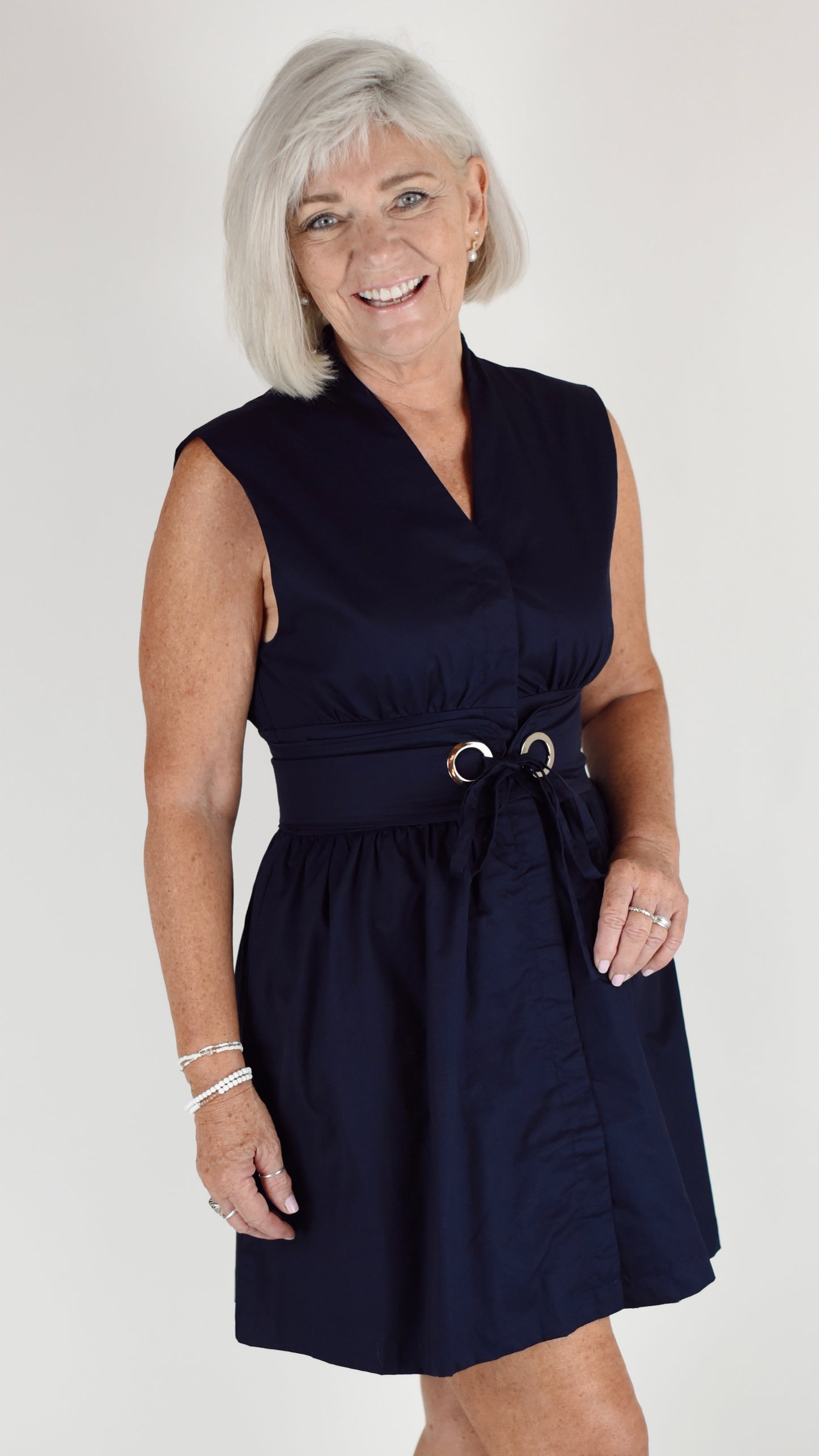 Margret Navy Belted Cotton Dress