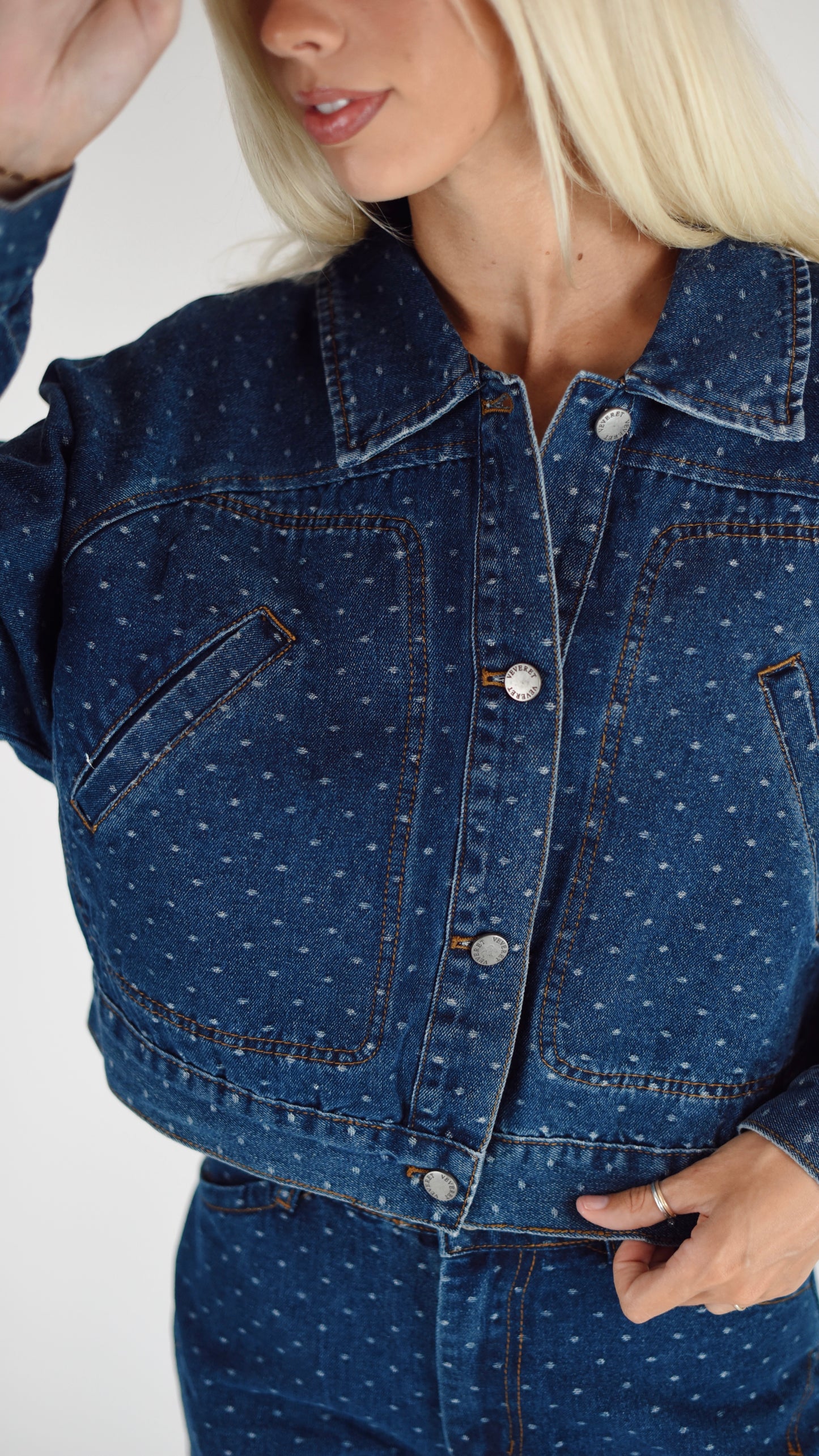 Vicki Dark Denim Polka Dot Jacket