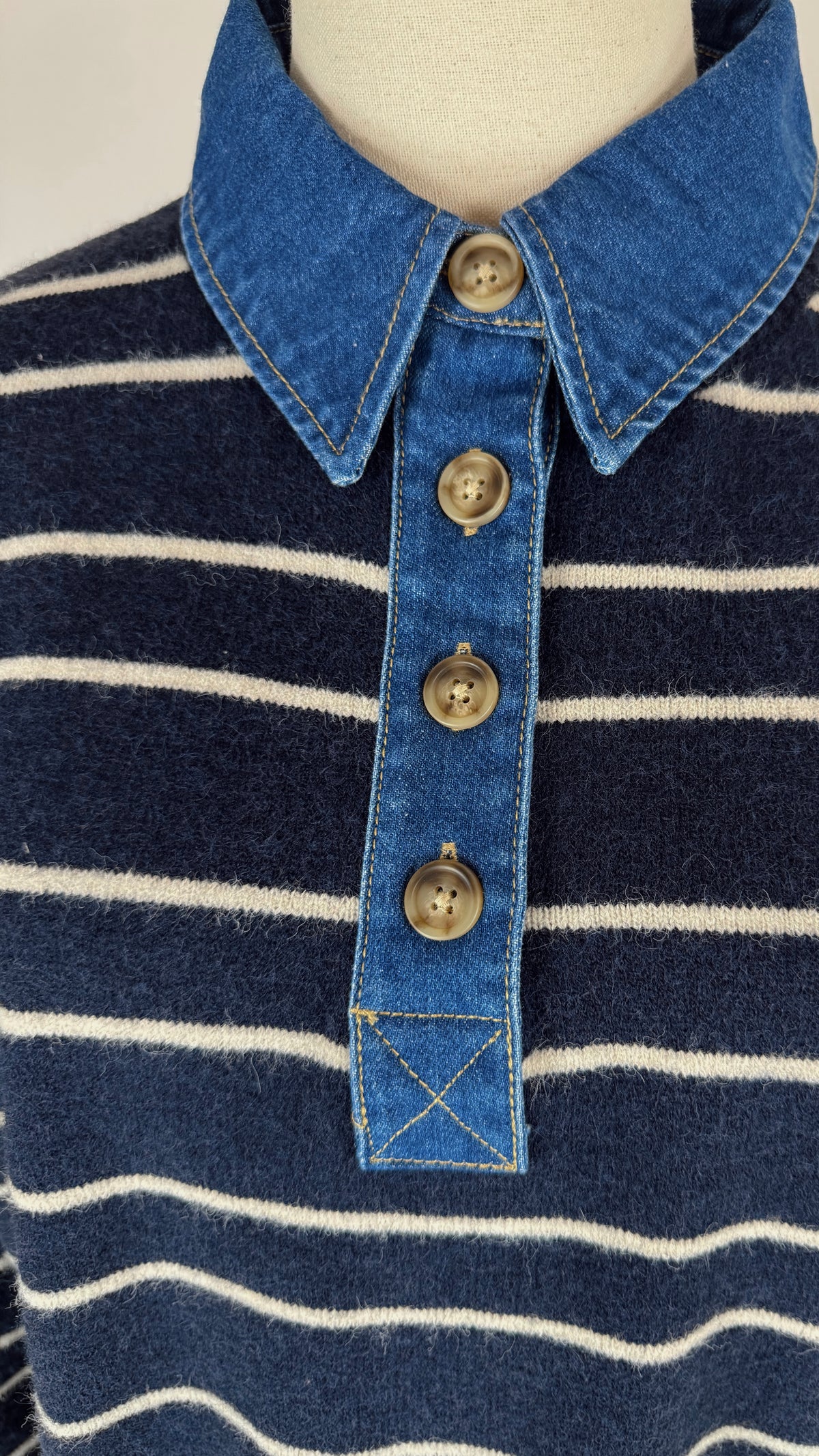Miranda Denim Collar Navy Sweater