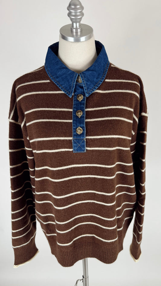 Miranda Denim Collar Brown Sweater