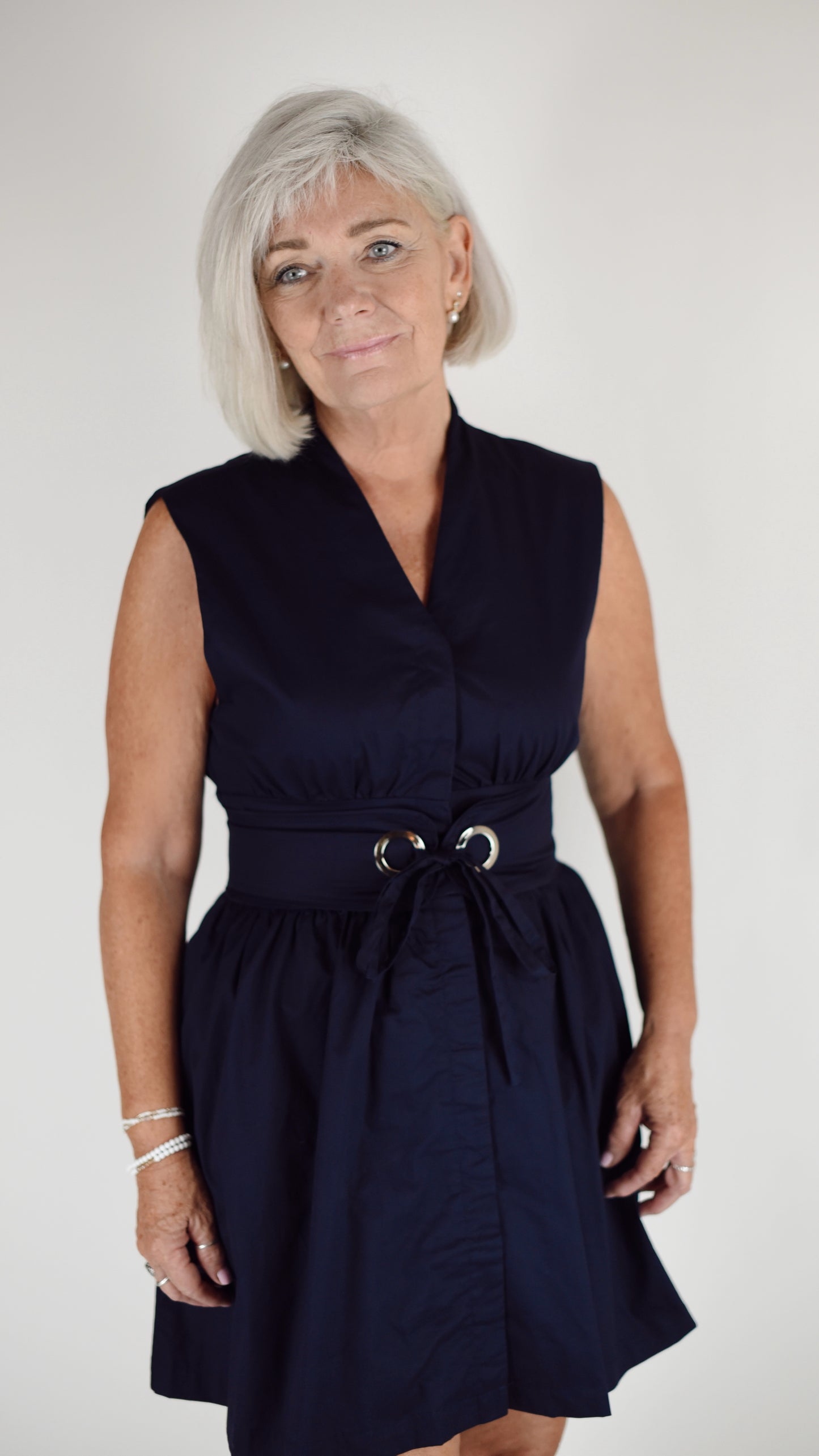 Margret Navy Belted Cotton Dress