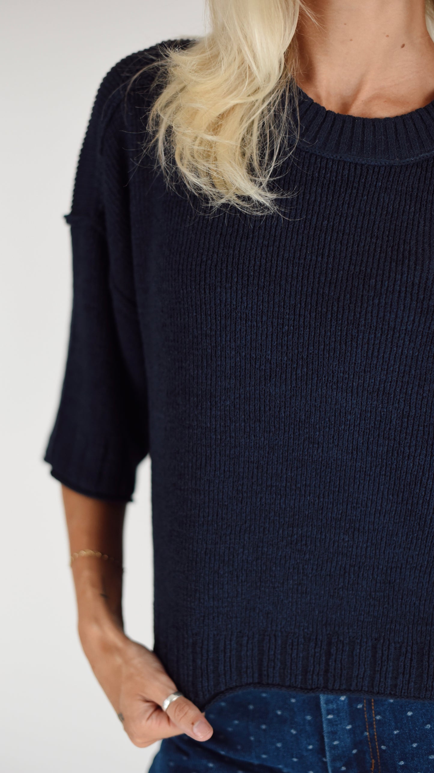 Shelly Navy Drop Shoulder Sweater