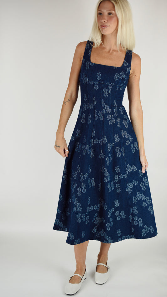 Jessica Dark Denim Floral Dress