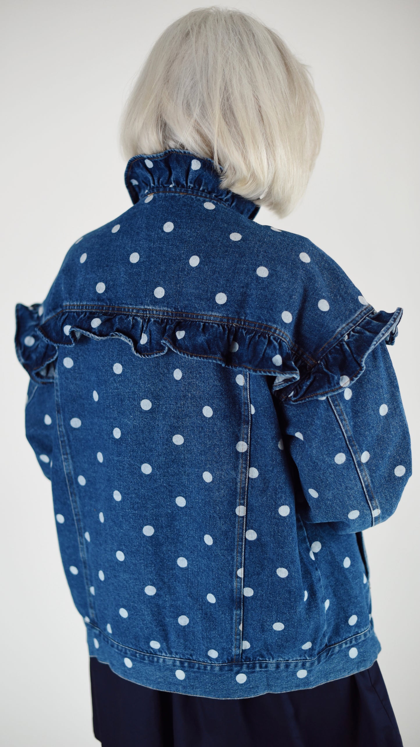 Agnes Denim Polka Dot Ruffle Jacket